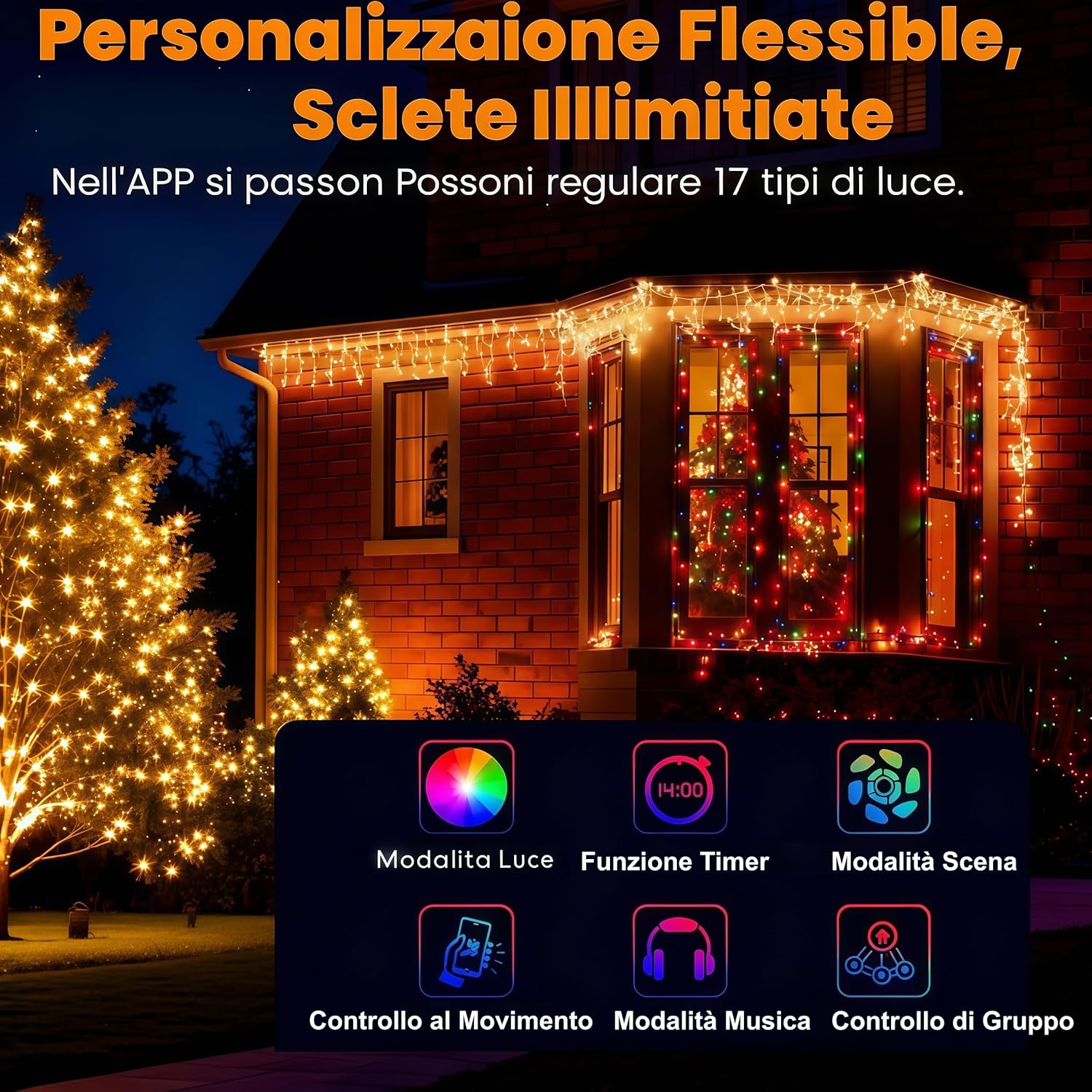 Luci Natale Esterno Cascata 10M 400L con APP e Telecomando - immagine 5
