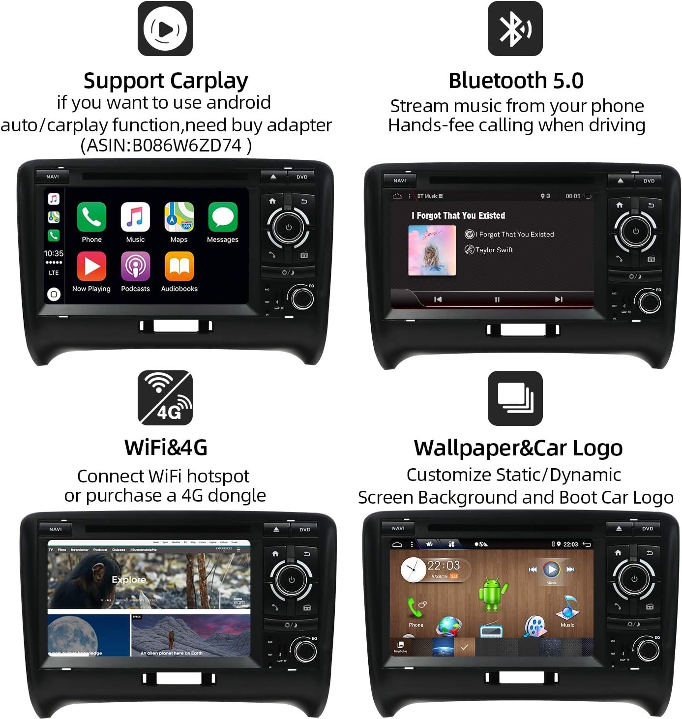 JOYX Autoradio Android 10 Doppio DIN per AUDI TT (2006-2011) - immagine 5