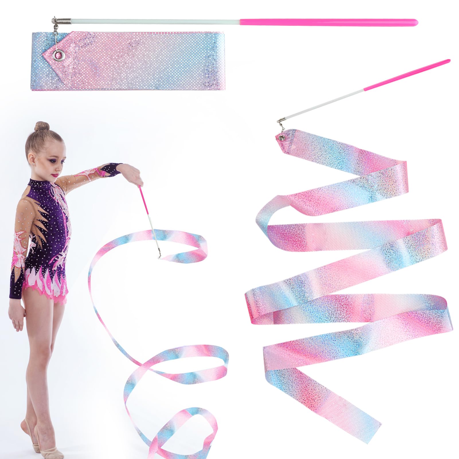 Kit 2 Nastro Ginnastica Ritmica Bambina 2 Metri, Rosa