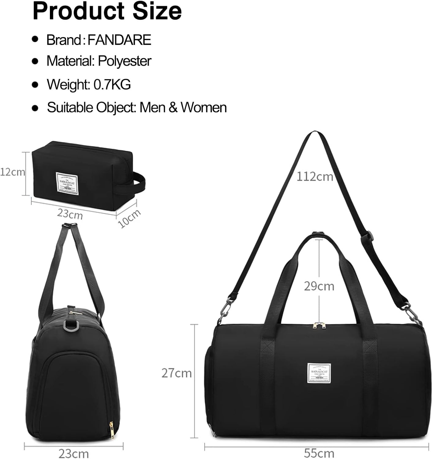 FANDARE Borsone da Viaggio Donna 2 pz/set, Nero - immagine 3