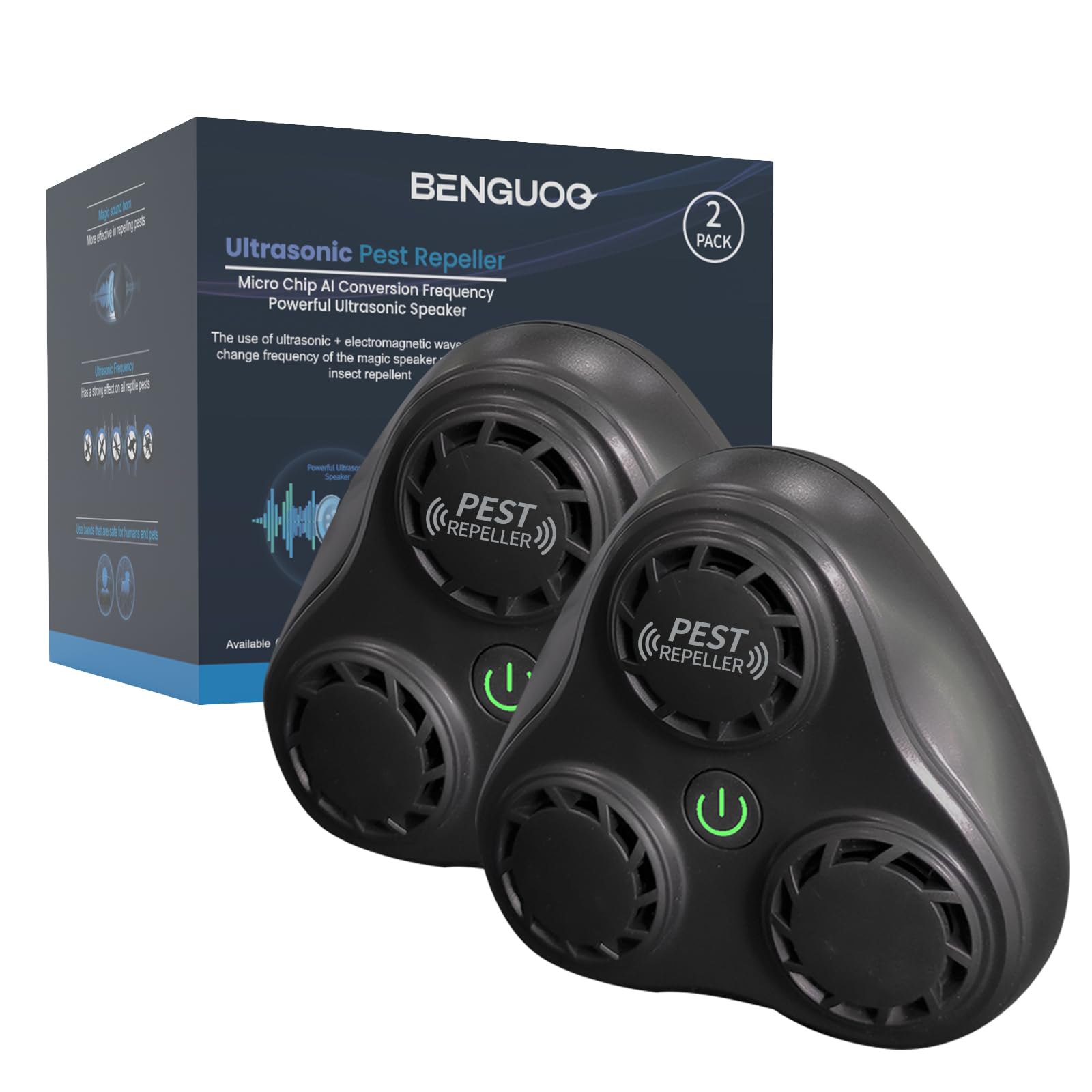 Benguoo Ultrasuoni per Topi 2 Pezzi, Nero