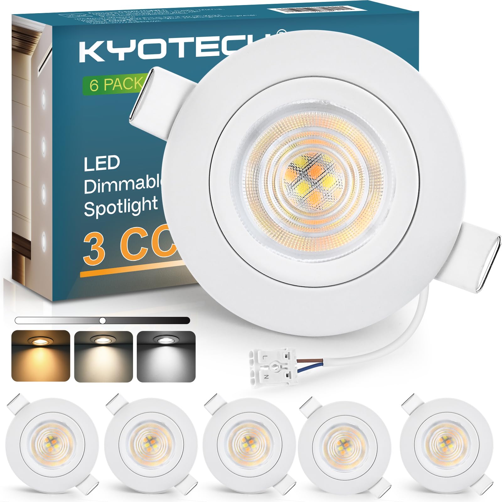 Kyotech Faretti LED da Incasso Dimmerabile 5W (Set di 6)
