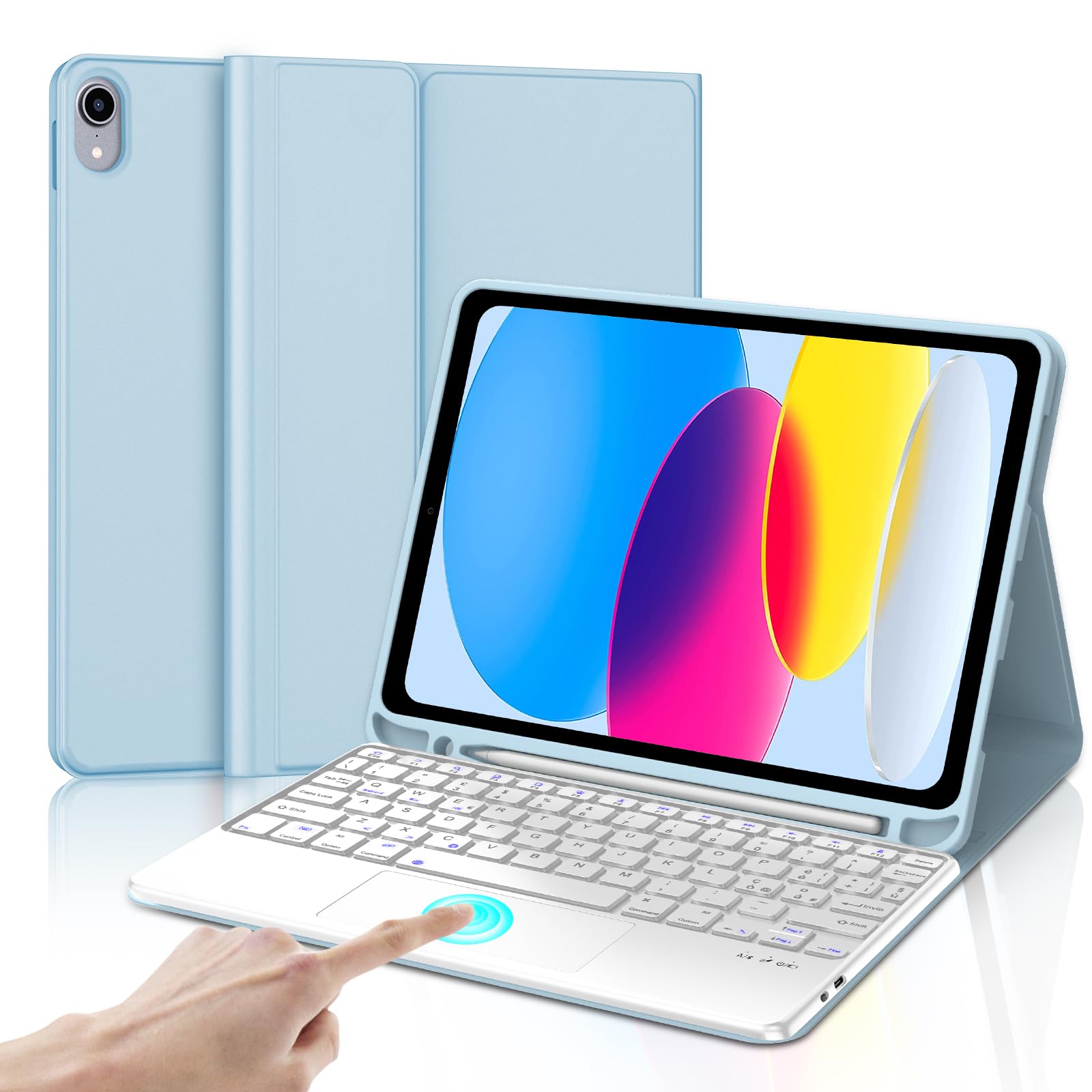 Iveoppe Tastiera iPad 10 Generazione con Touchpad, Blu