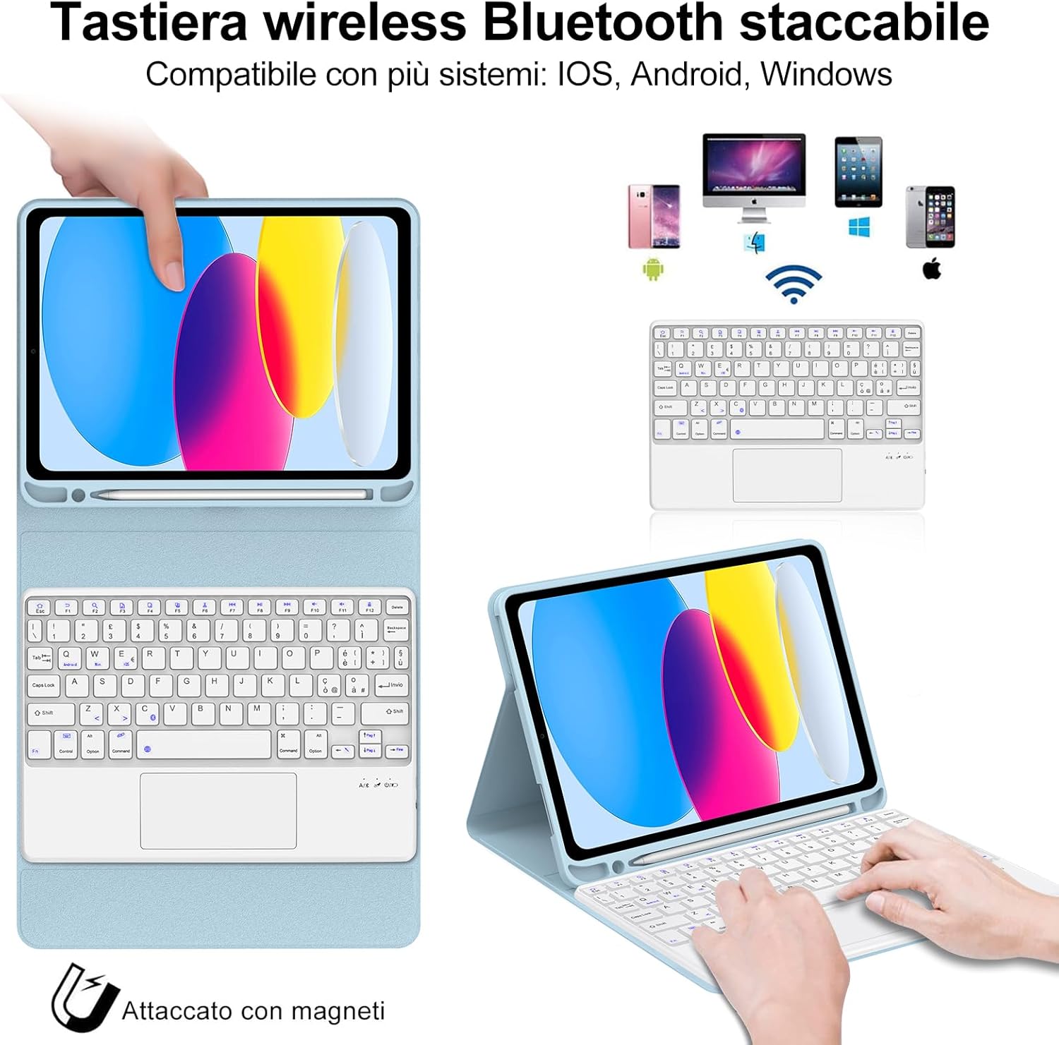 Iveoppe Tastiera iPad 10 Generazione con Touchpad, Blu - immagine 3