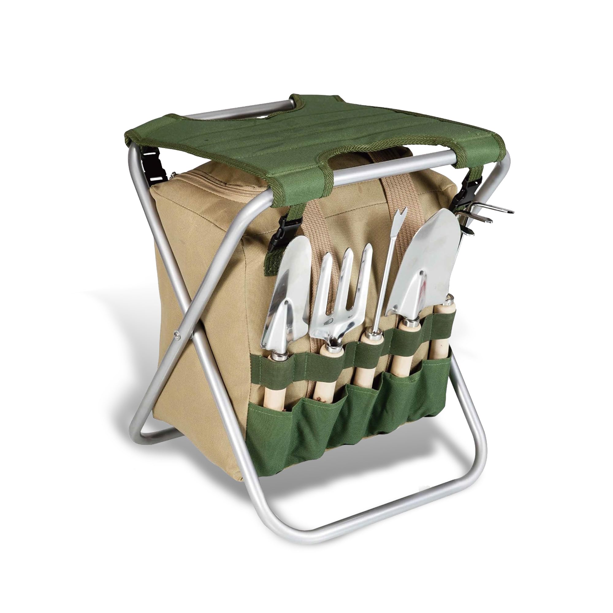 Bikain Sgabello Pieghevole da Giardino con Attrezzi