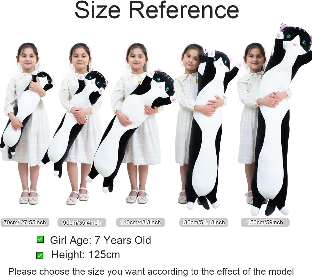 Kekeso Gatto Peluche Cuscino Lungo 130cm, Black - immagine 2