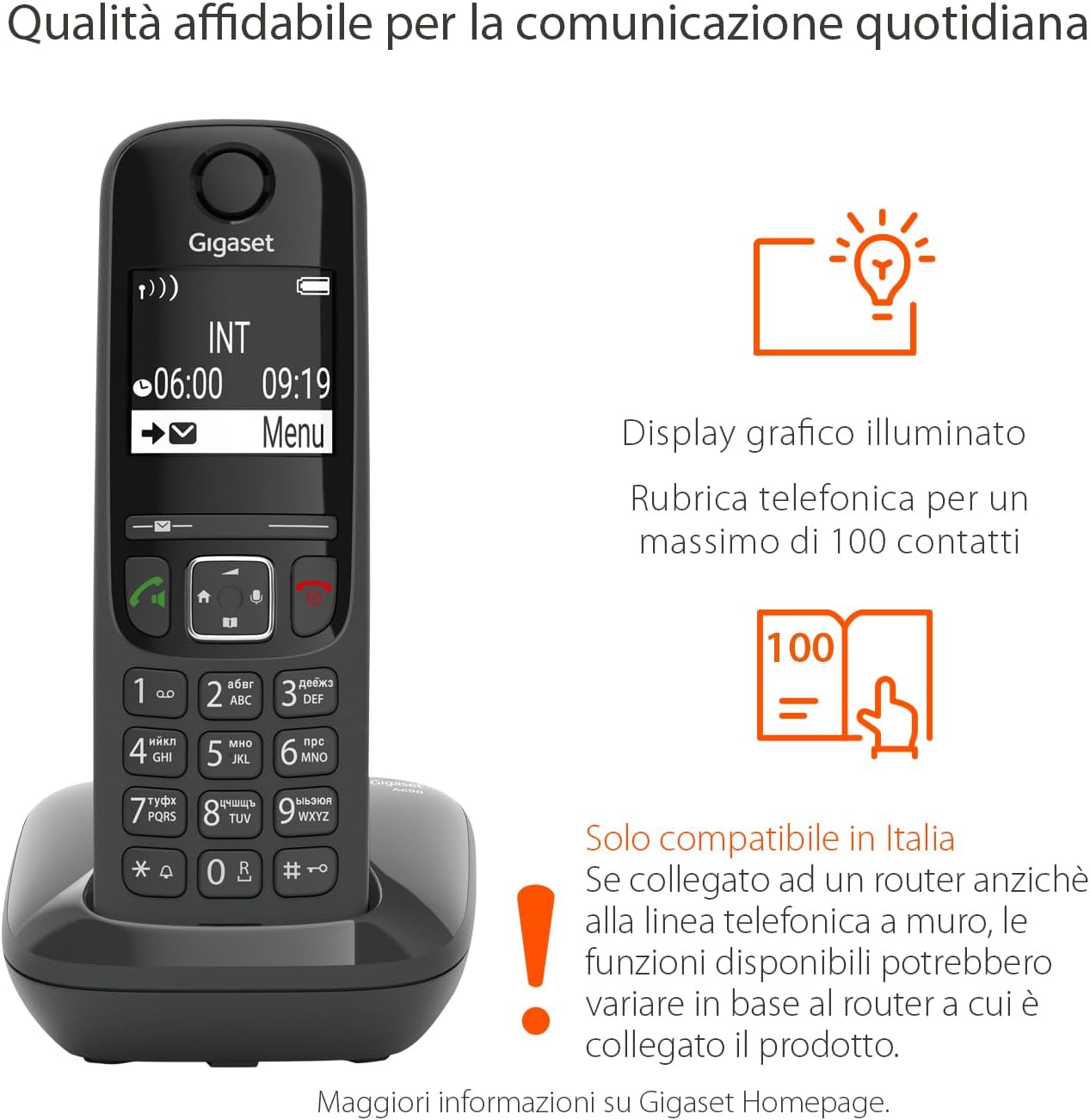 Gigaset AS690 Telefono Cordless con Vivavoce, Nero - immagine 2