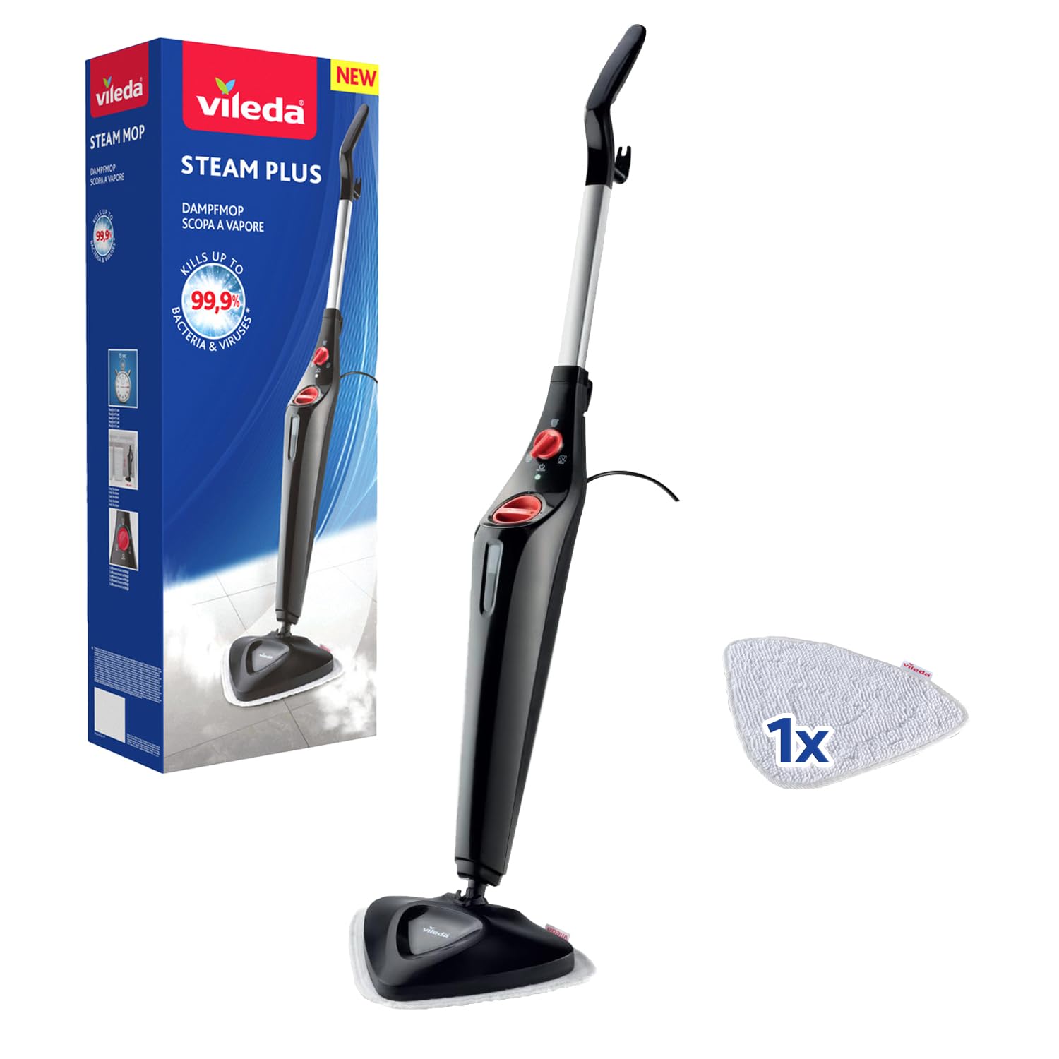Vileda Steam PLUS - Scopa a Vapore per Pulizia Profonda