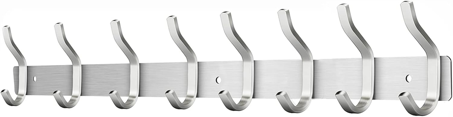 Appendiabiti da Parete 8 Ganci in Acciaio Inox, Argento - immagine 1
