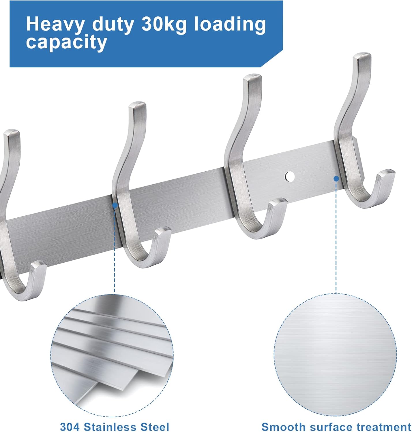 Appendiabiti da Parete 8 Ganci in Acciaio Inox, Argento - immagine 5