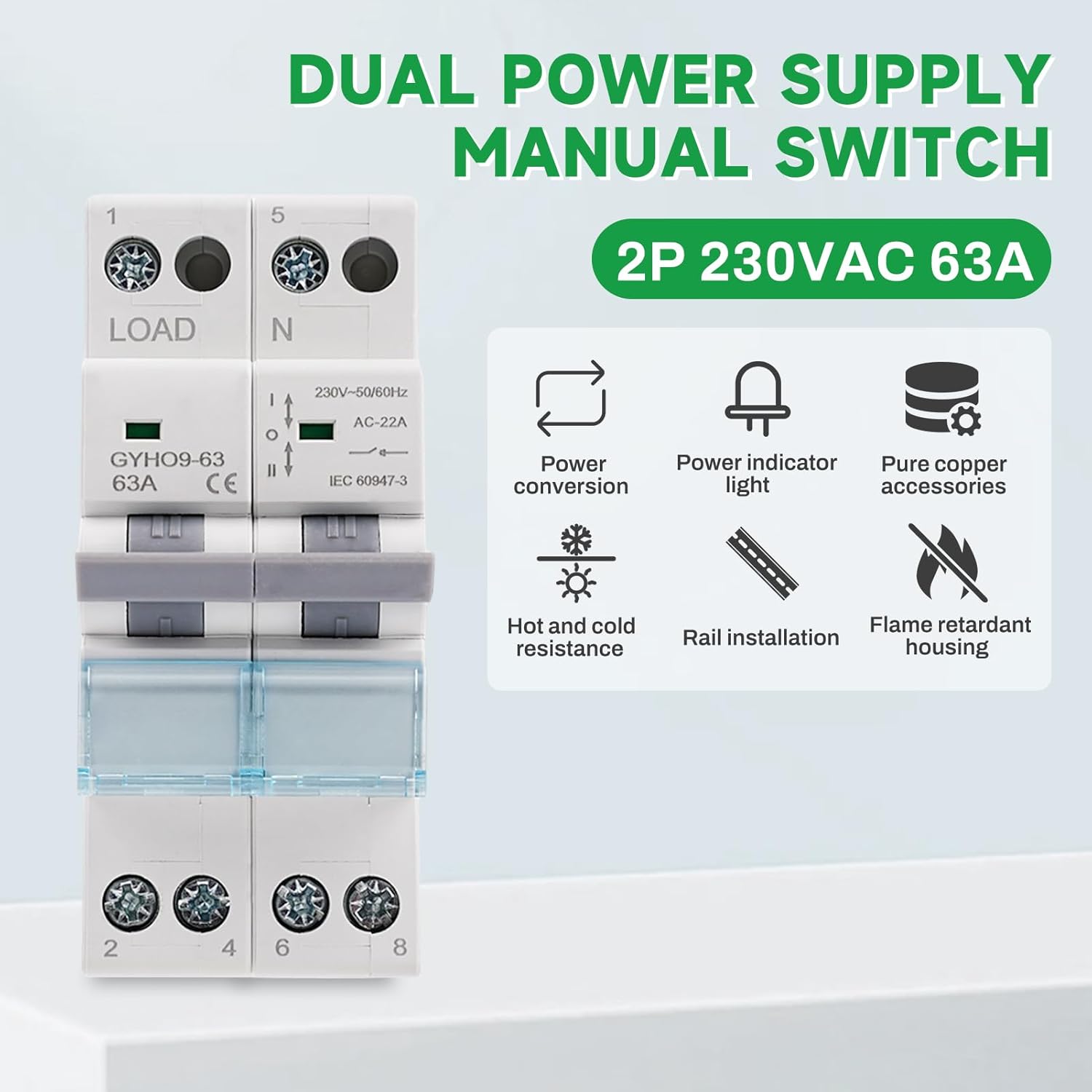 Commutatore 2P 63A Dual Power Manual Transfer Switch - immagine 2