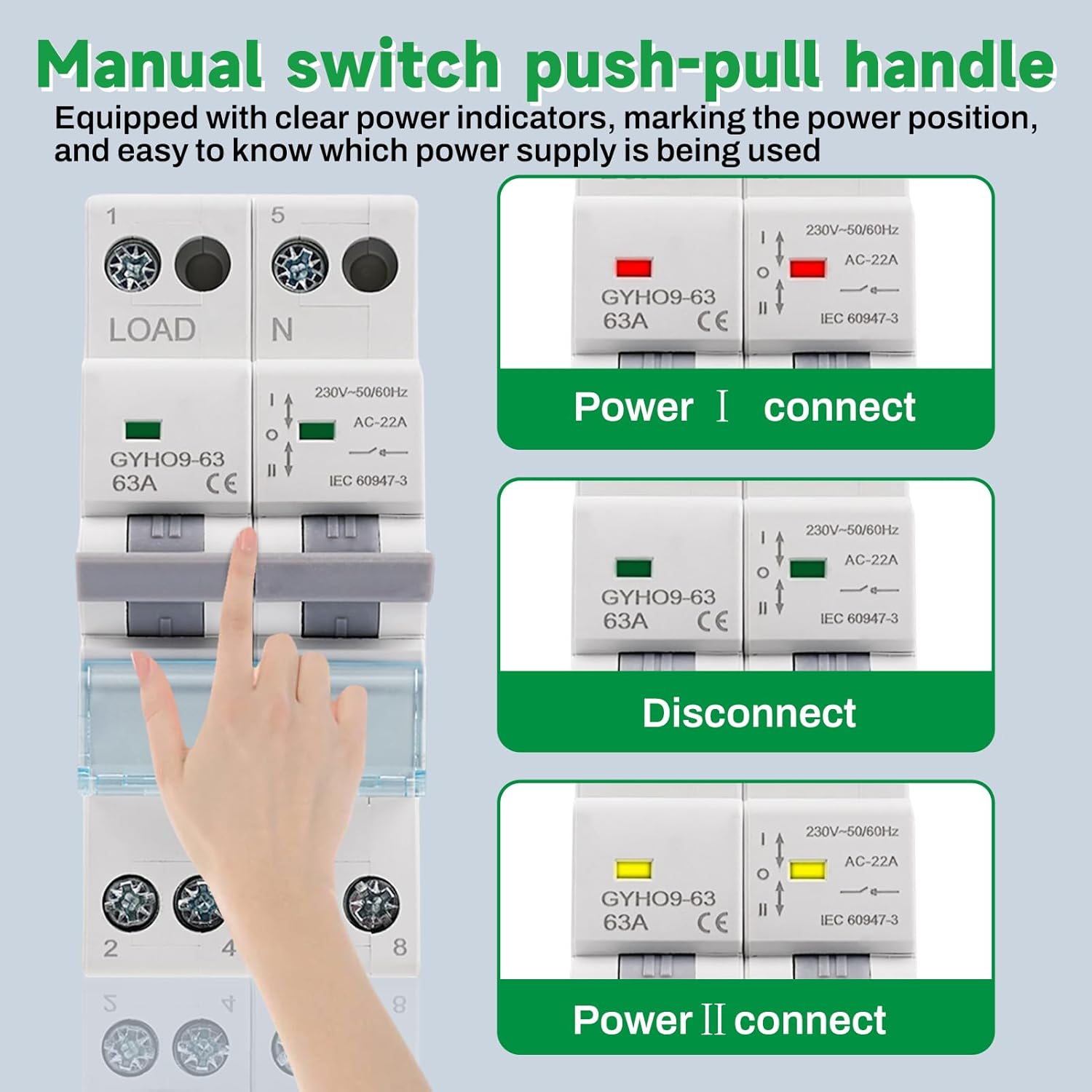 Commutatore 2P 63A Dual Power Manual Transfer Switch - immagine 3