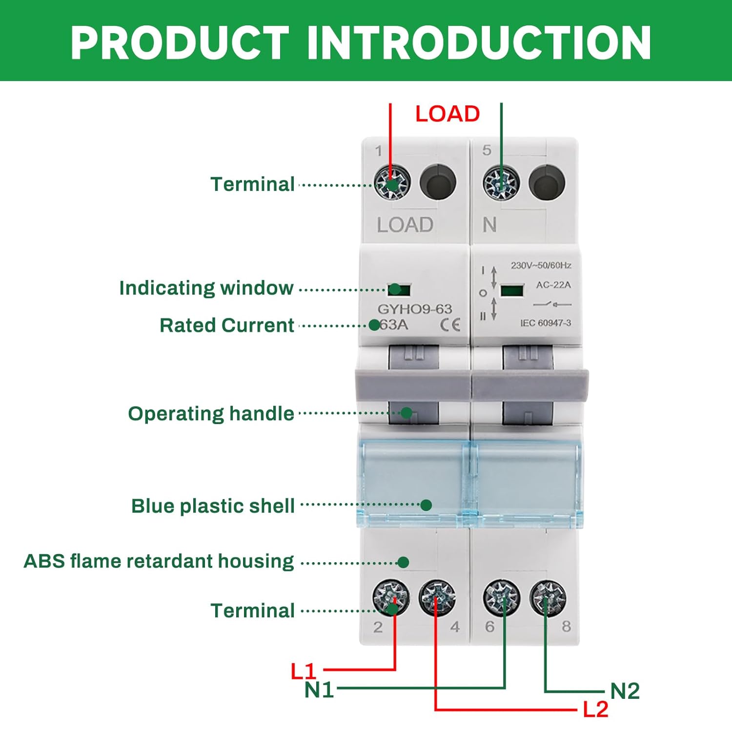 Commutatore 2P 63A Dual Power Manual Transfer Switch - immagine 4