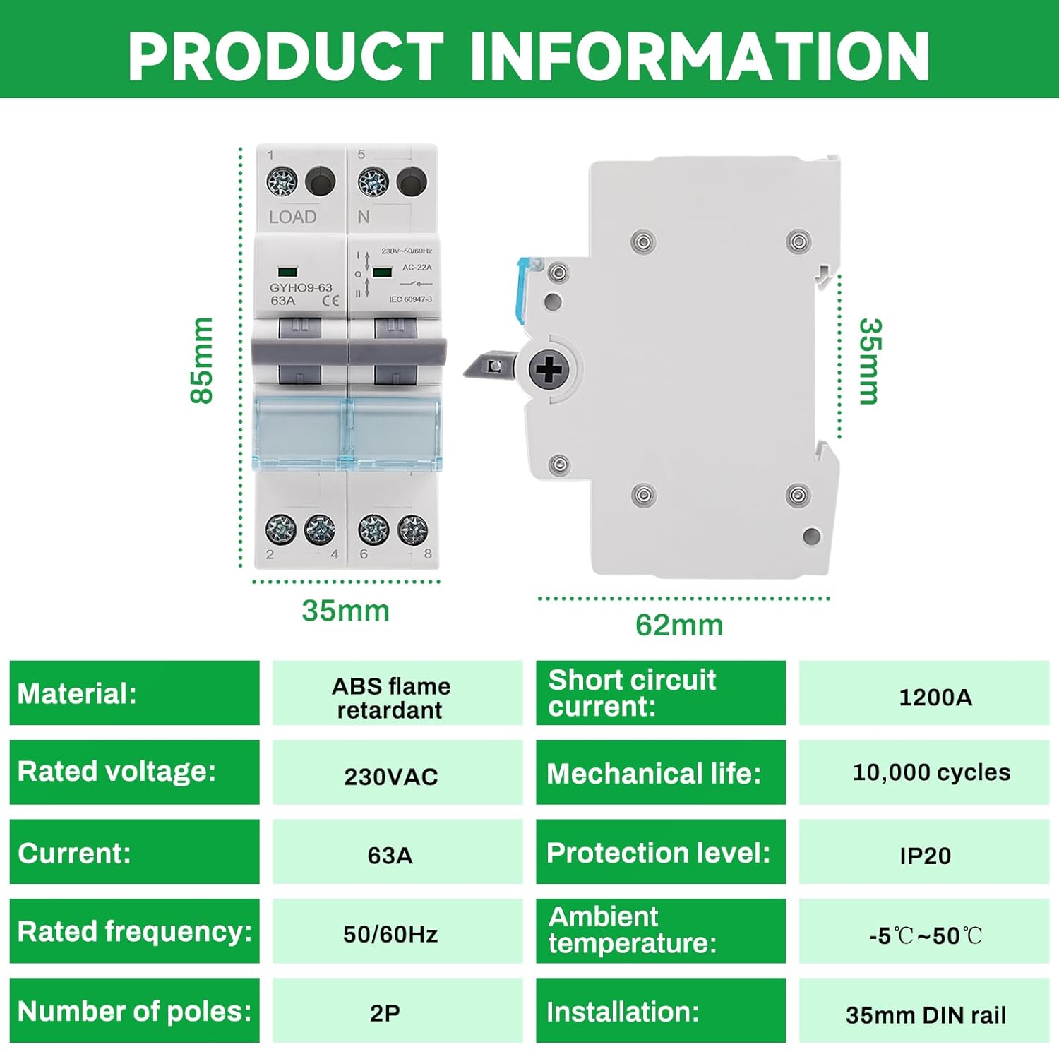Commutatore 2P 63A Dual Power Manual Transfer Switch - immagine 5