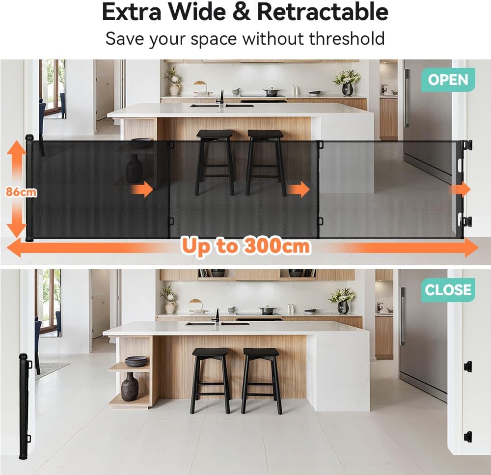 COMOMY Cancelletto Estensibile 0-300cm, 86cm H, Nero - immagine 2