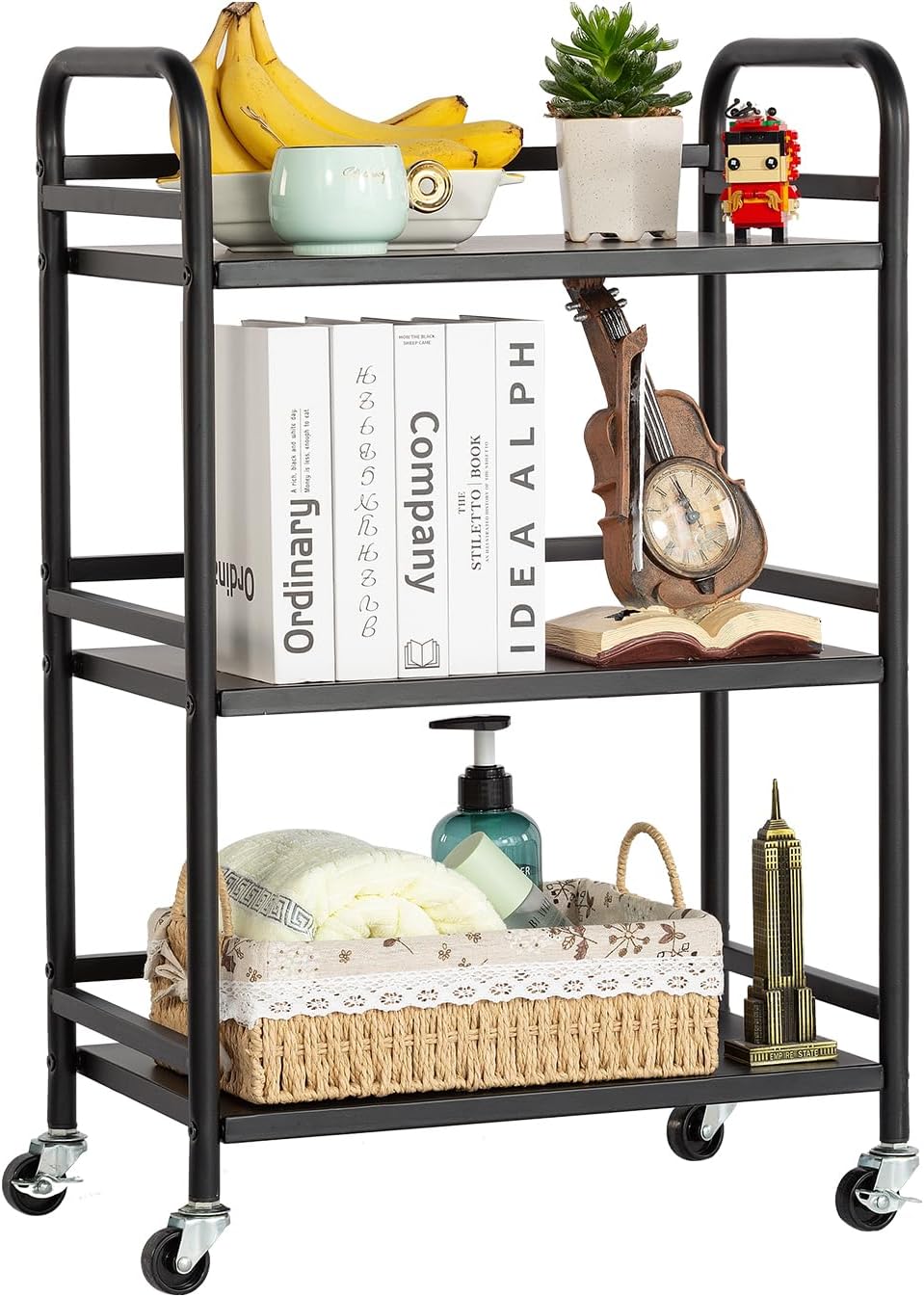 Hdani Carrello Portaoggetti Metallico con 3 Ripiani, Nero