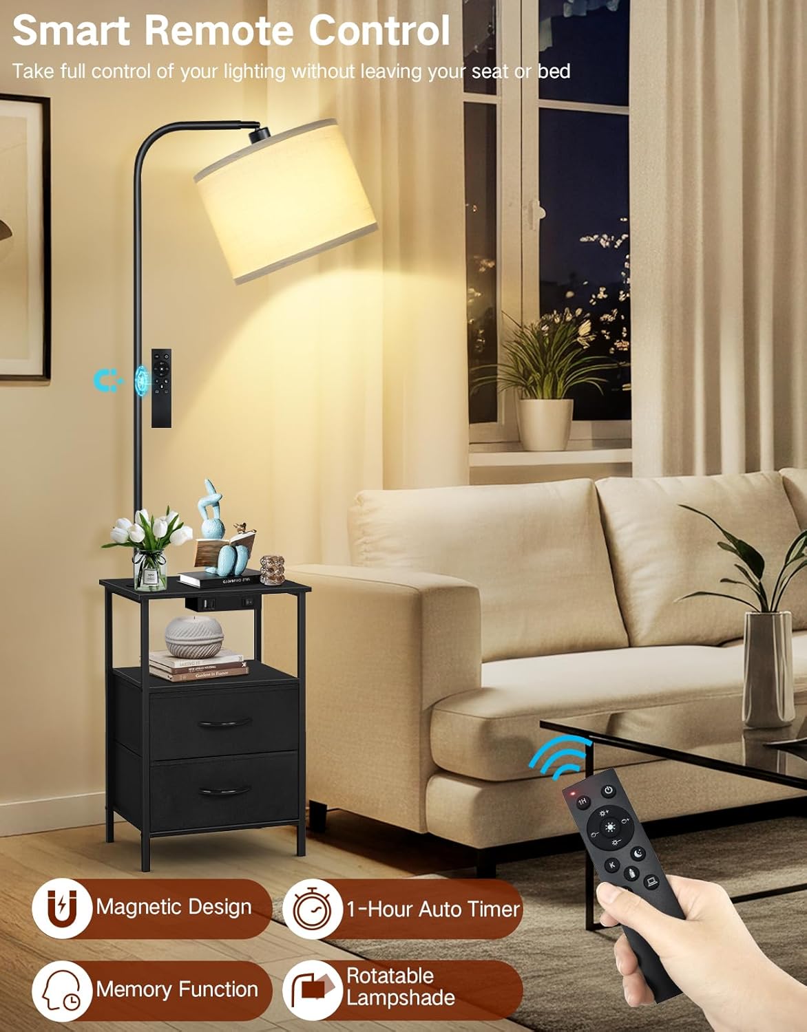 Lampada da Terra con Tavolino e 2 Cassetti in Tessuto - immagine 5