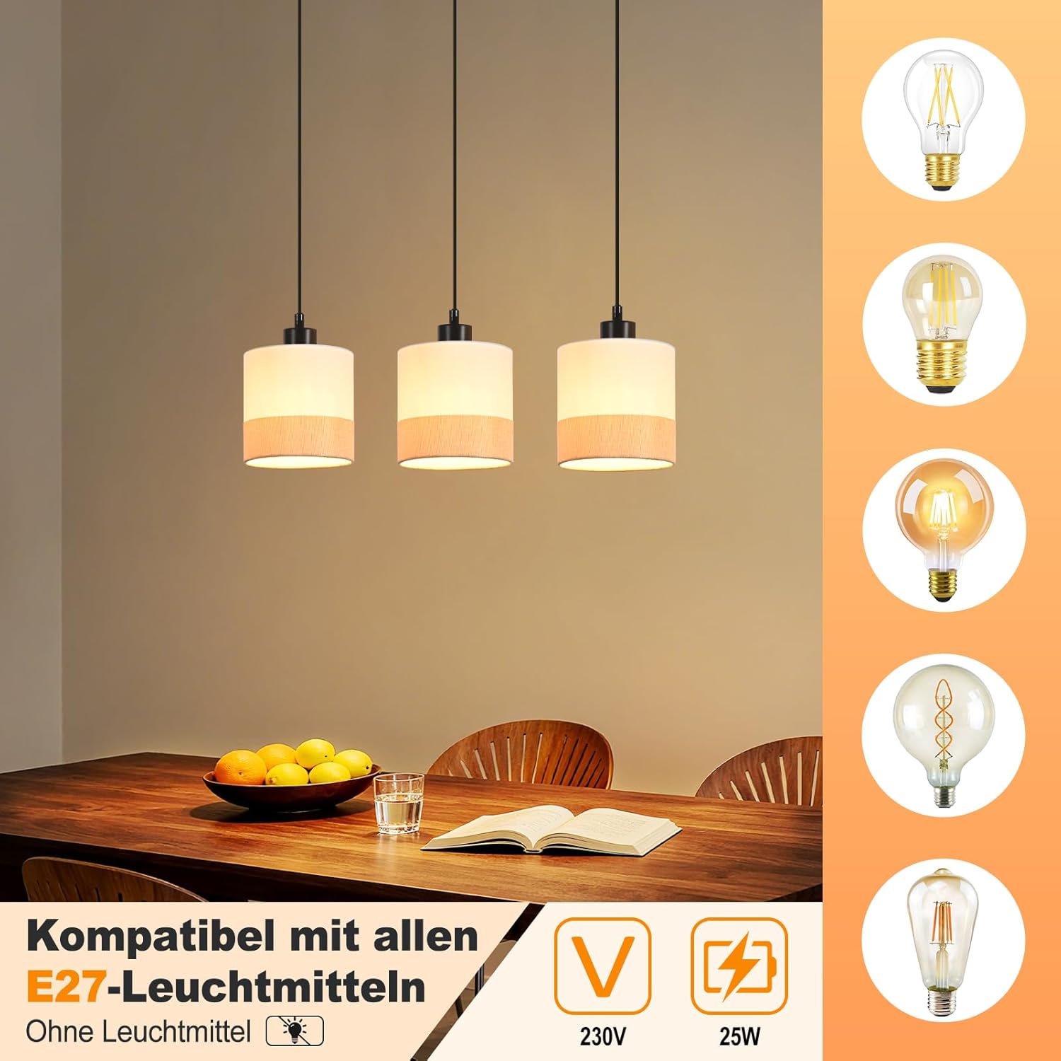 Lampada a Sospensione Vintage E27 3 Blocchi, Bianca - immagine 2