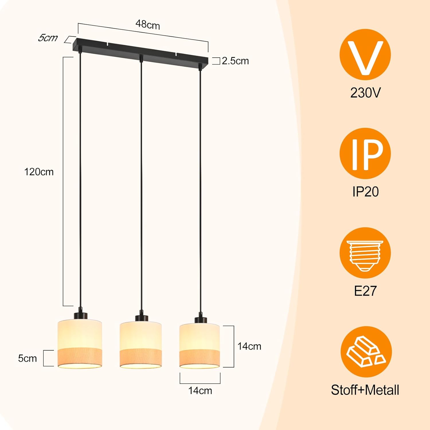 Lampada a Sospensione Vintage E27 3 Blocchi, Bianca - immagine 9