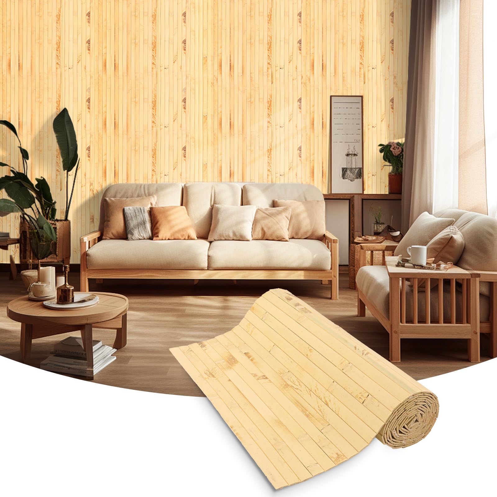 Pannelli Decorativi in Bambù per Pareti 1,2x2,4m, Bruciato Chiaro