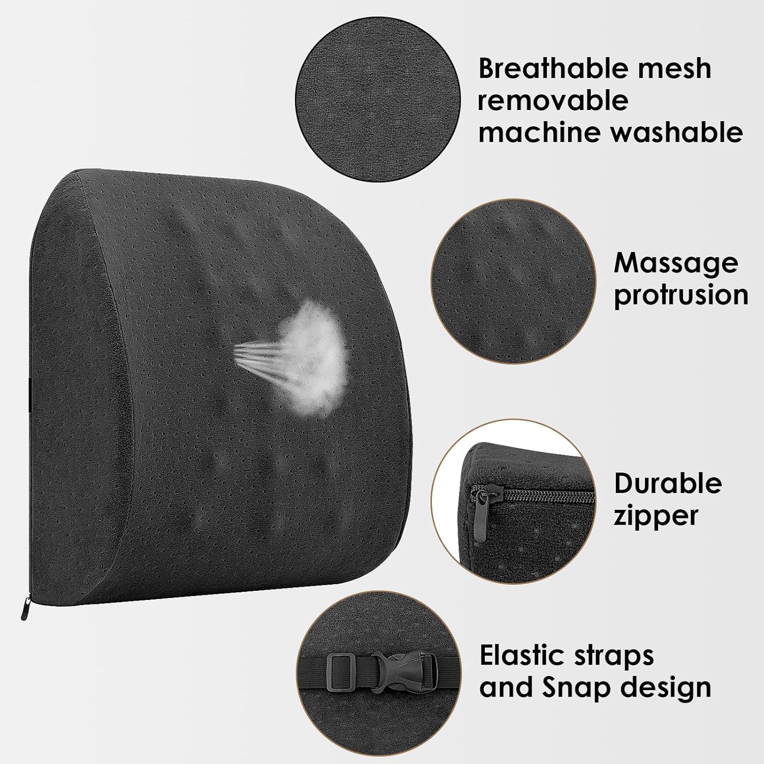 Cuscino Lombare Auto in Memory Foam, Nero - immagine 2