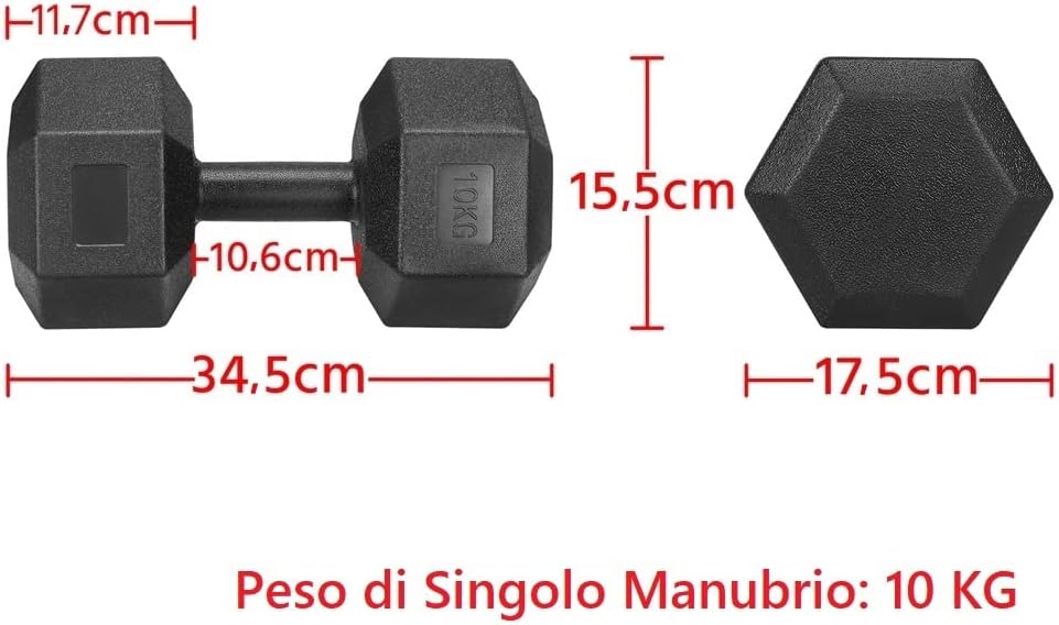 Yaheetech Set 2 Manubri Esagonali in Ferro e PVC, Nero - immagine 2