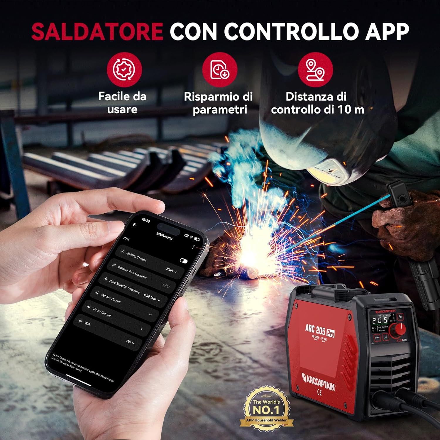 ARCCAPTAIN Saldatrice Elettrodo iControl ARC205 Pro 205Amp - immagine 2