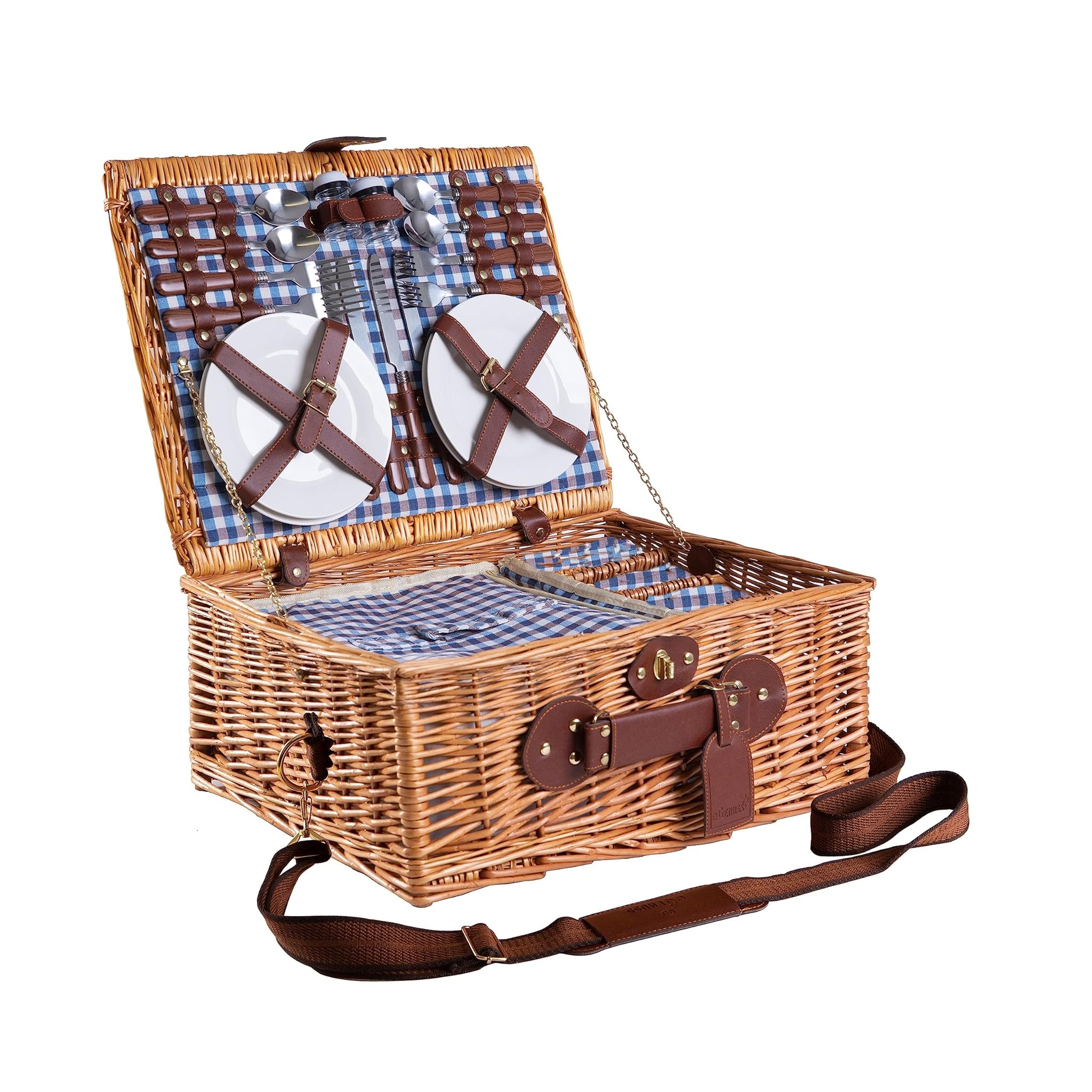 Egenuss Cestino da Picnic in Vimini per 4 Persone, BLU