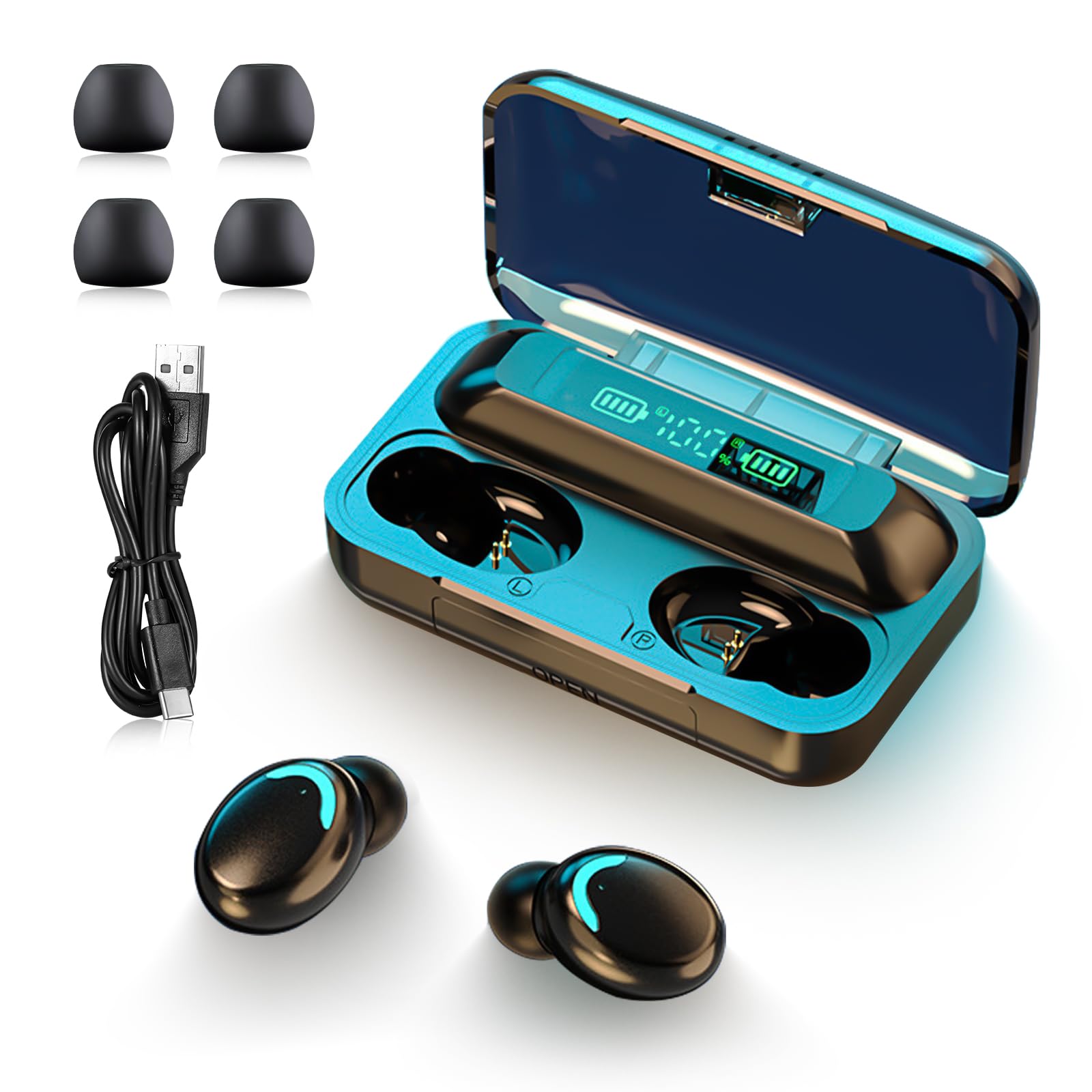 Auricolari Bluetooth 5.1 Senza Fili con Microfono, Nero