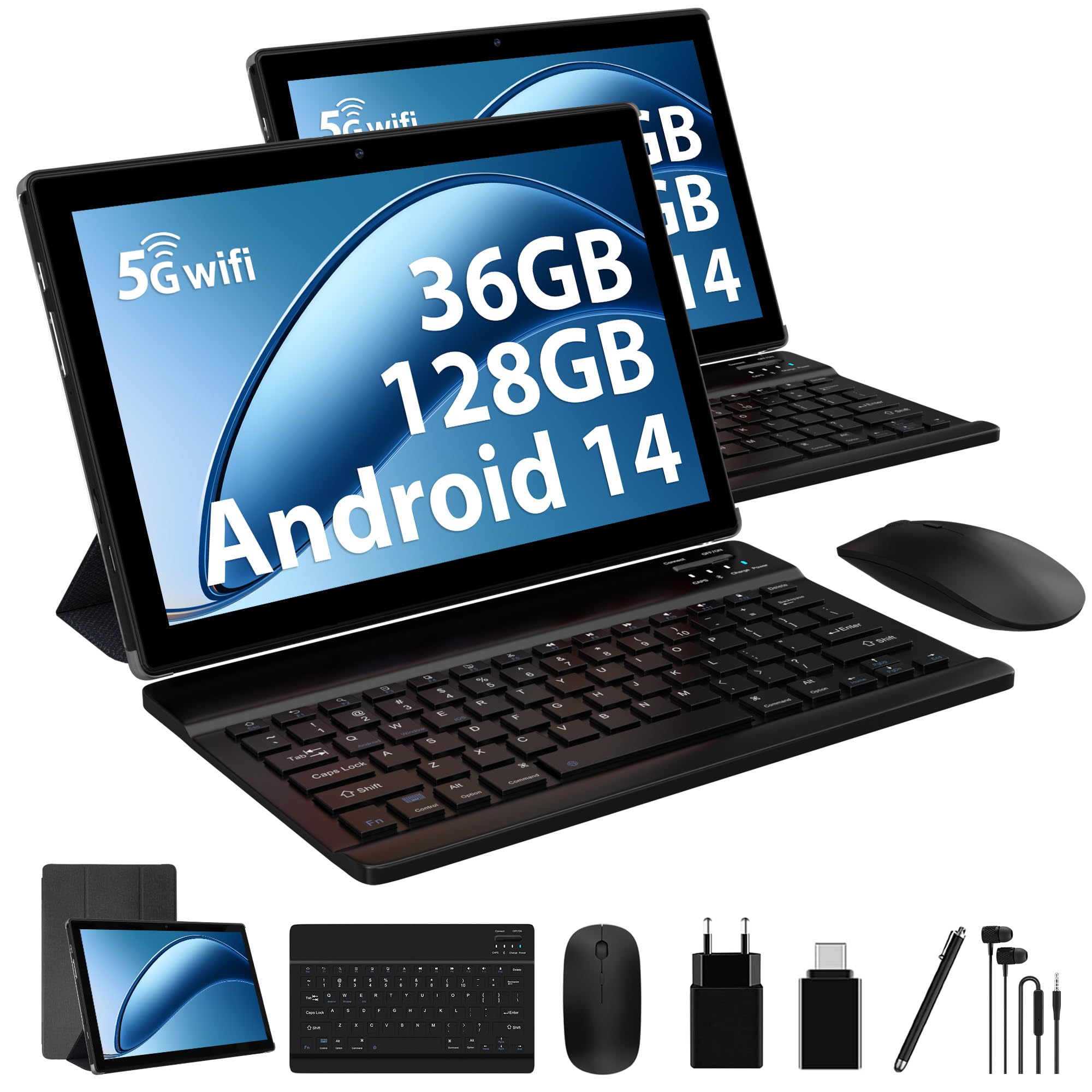 Levirtu Tablet 10 Pollici Android 14 36GB RAM, Nero