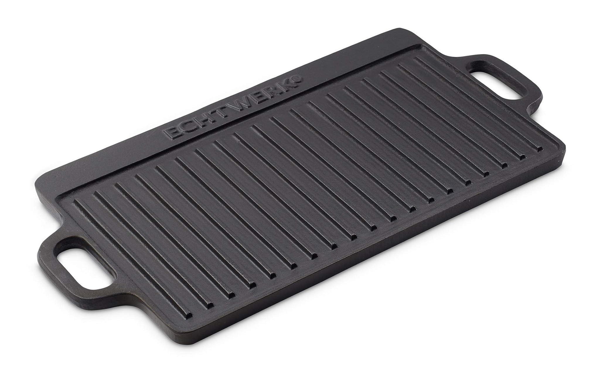 ECHTWERK Piastra grill Small 45,5 x 23 x 1,5 cm in ghisa con 2 manici e rivestimento in smalto, padella grill/piastra grill per caminetto, barbecue, falò, forno o cucina