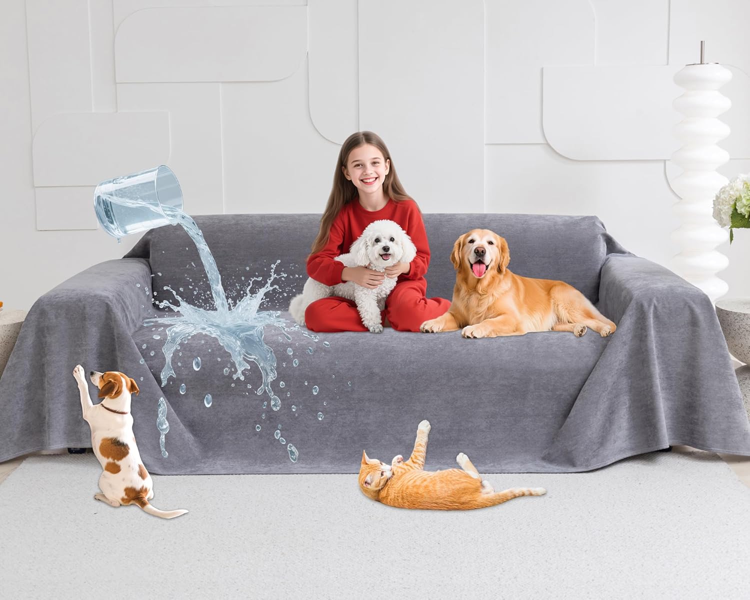 Loiion Copridivano Grande Impermeabile 3 Posti, Copridivano Impermeabile Cane, Mobili Protector Copridivani Impermeabile Resistente Alle Macchie E Ai Graffi per Cani e Gatti, Grigio, 380x180cm