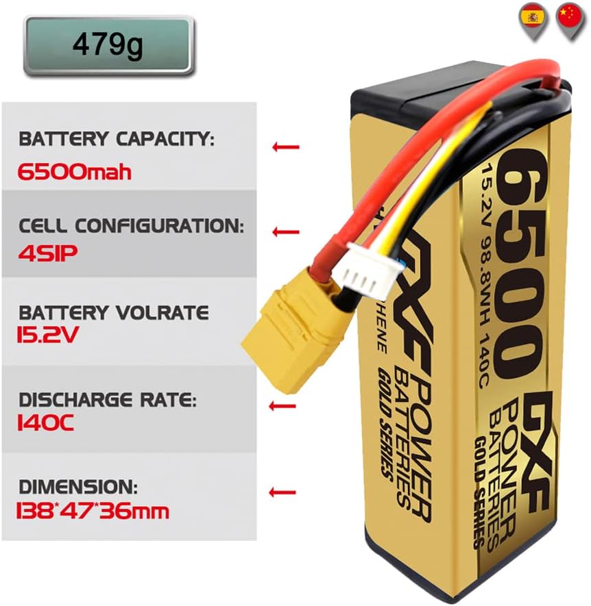 Dxf Batteria Lipo Hard Case 15.2V 6500mAh 140C 4S - immagine 2