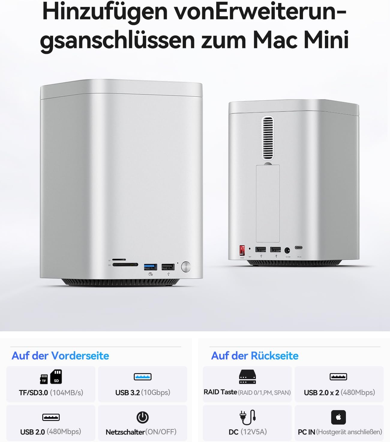 Orico MiniTower - Enclosure RAID 2 Bay per Mac mini M4 - immagine 5