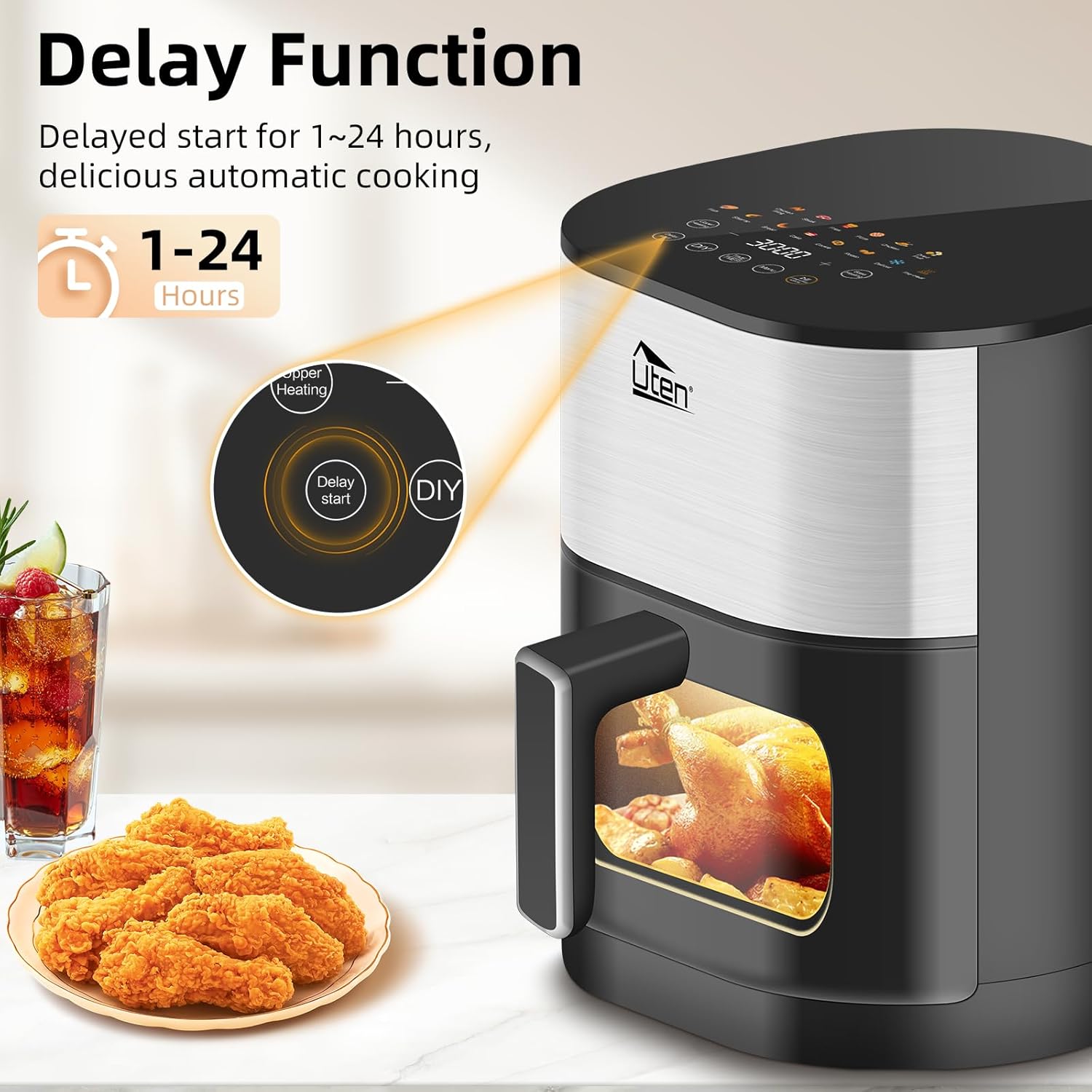 Uten Friggitrice ad Aria 5,5L Doppia Resistenza con Finestra - immagine 5