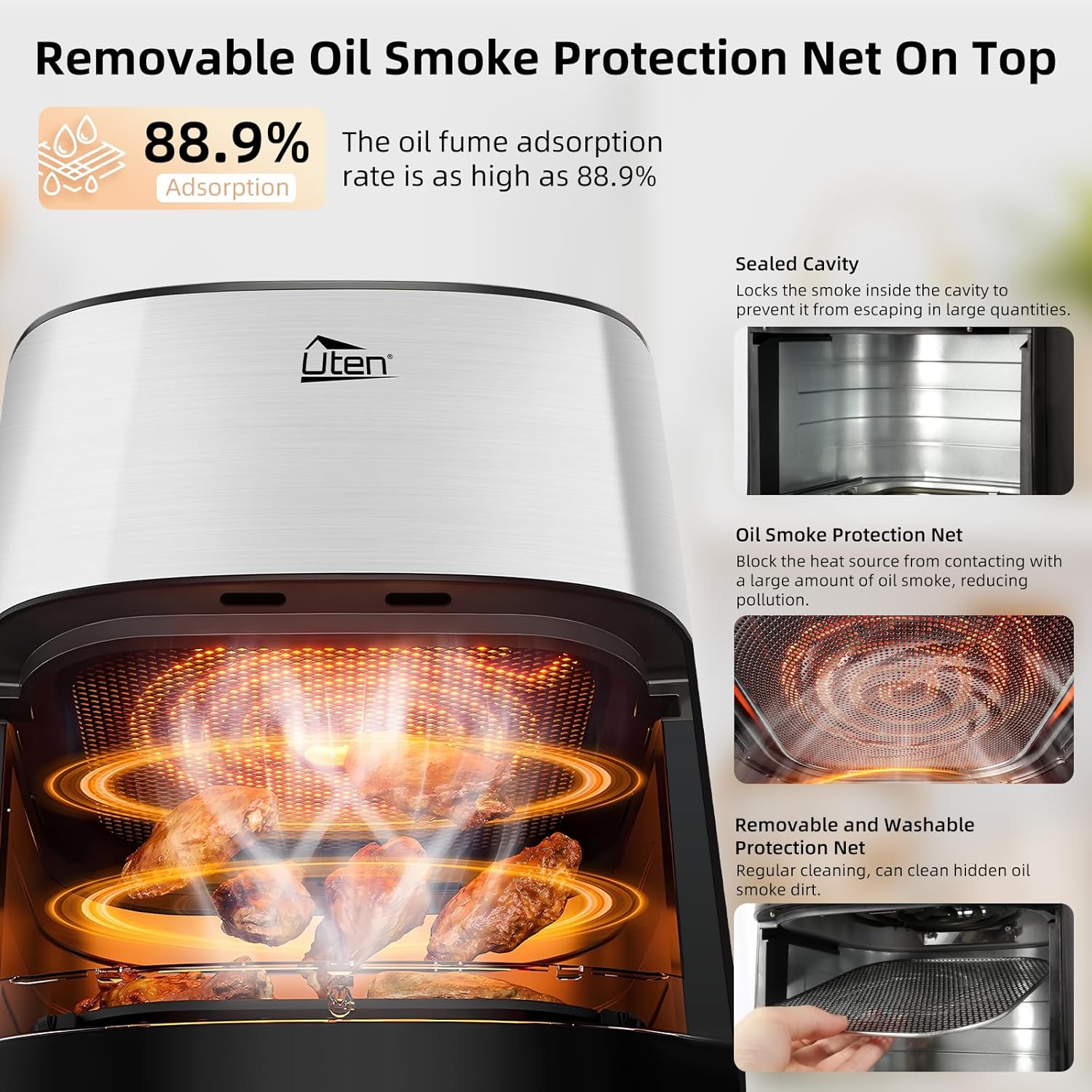 Uten Friggitrice ad Aria 5,5L Doppia Resistenza con Finestra - immagine 7