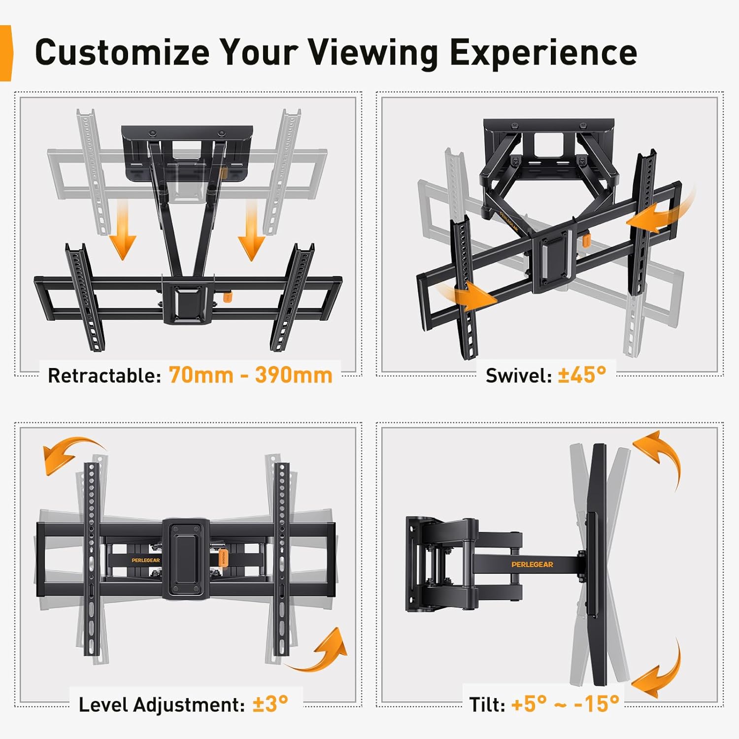 Perlegear Supporto TV Parete 37-82 Pollici - immagine 2