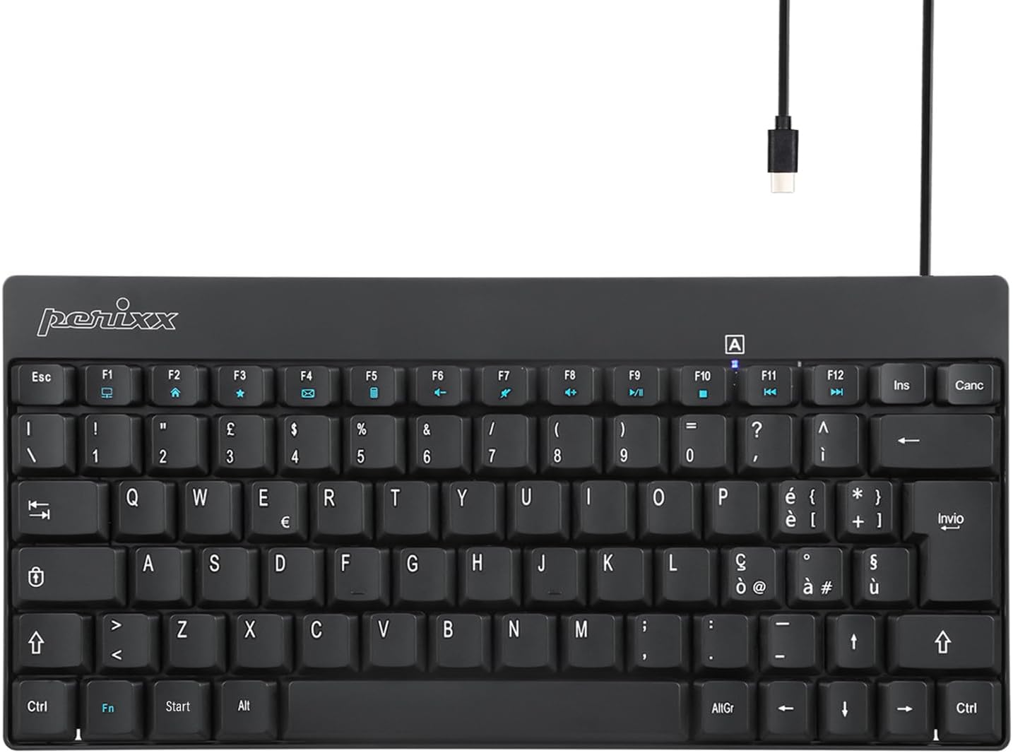 Perixx PERIBOARD-422 Mini Tastiera USB-C, Nera - immagine 1