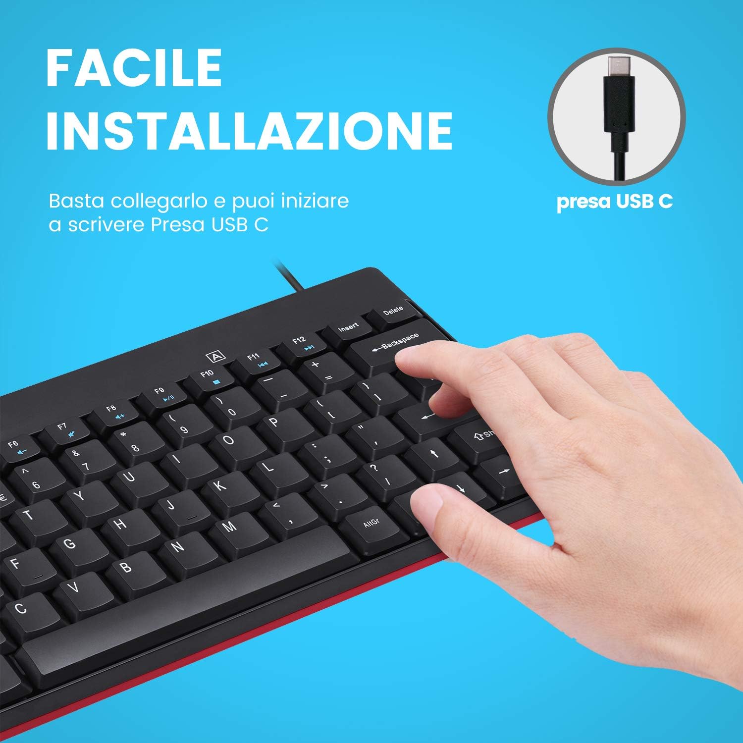 Perixx PERIBOARD-422 Mini Tastiera USB-C, Nera - immagine 2