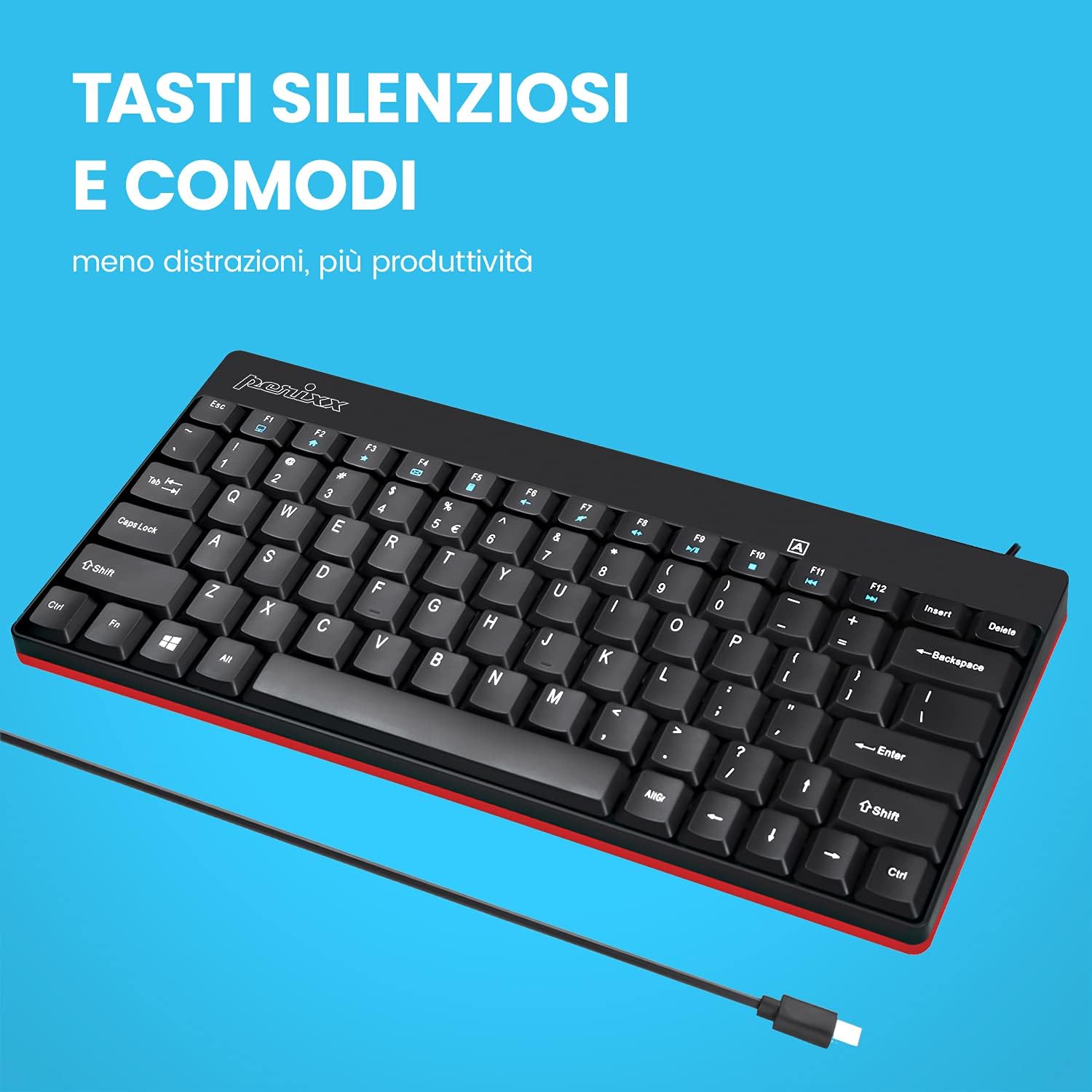 Perixx PERIBOARD-422 Mini Tastiera USB-C, Nera - immagine 4