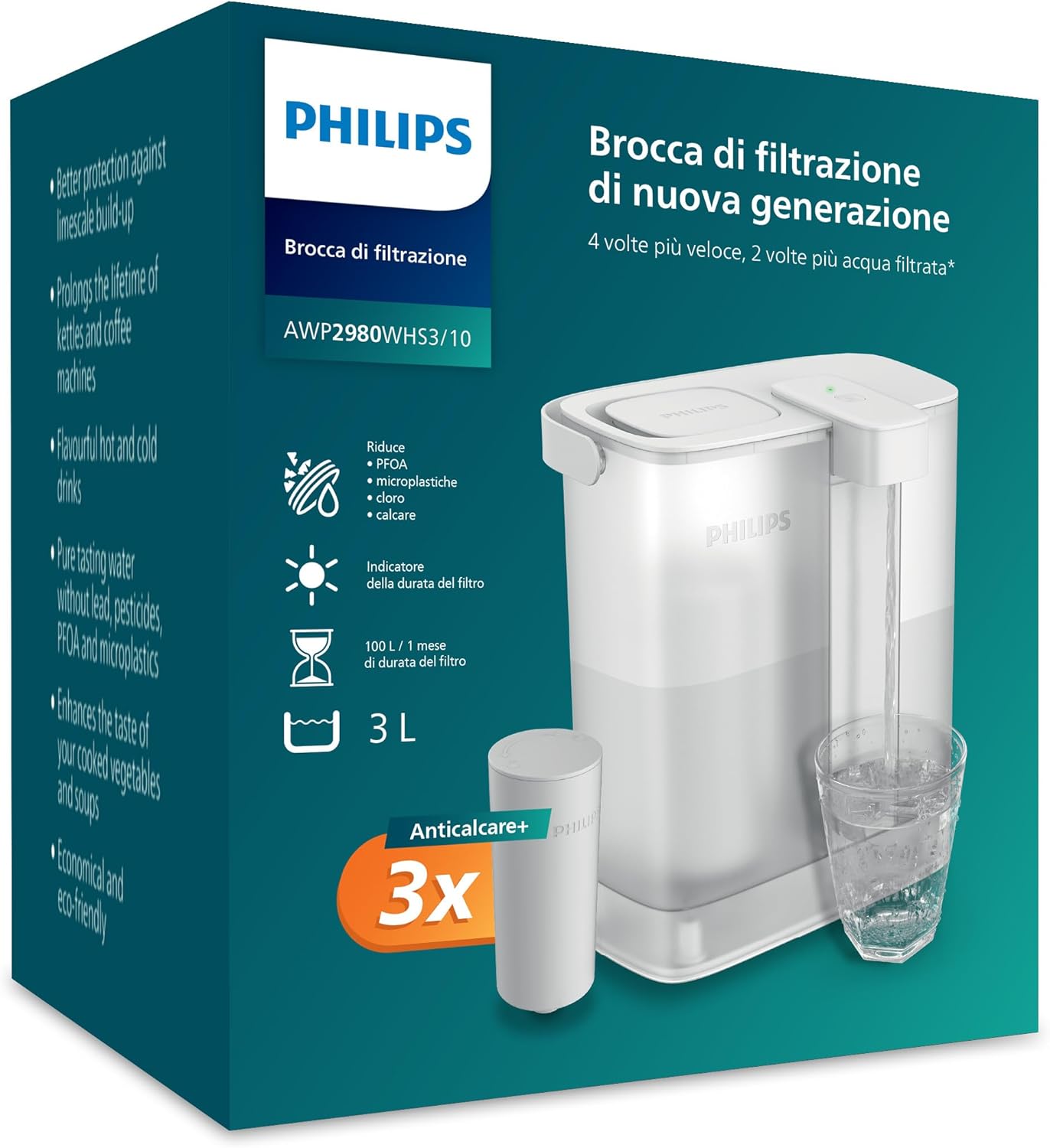 Philips Water Caraffa Filtrante Instant 3L - immagine 1