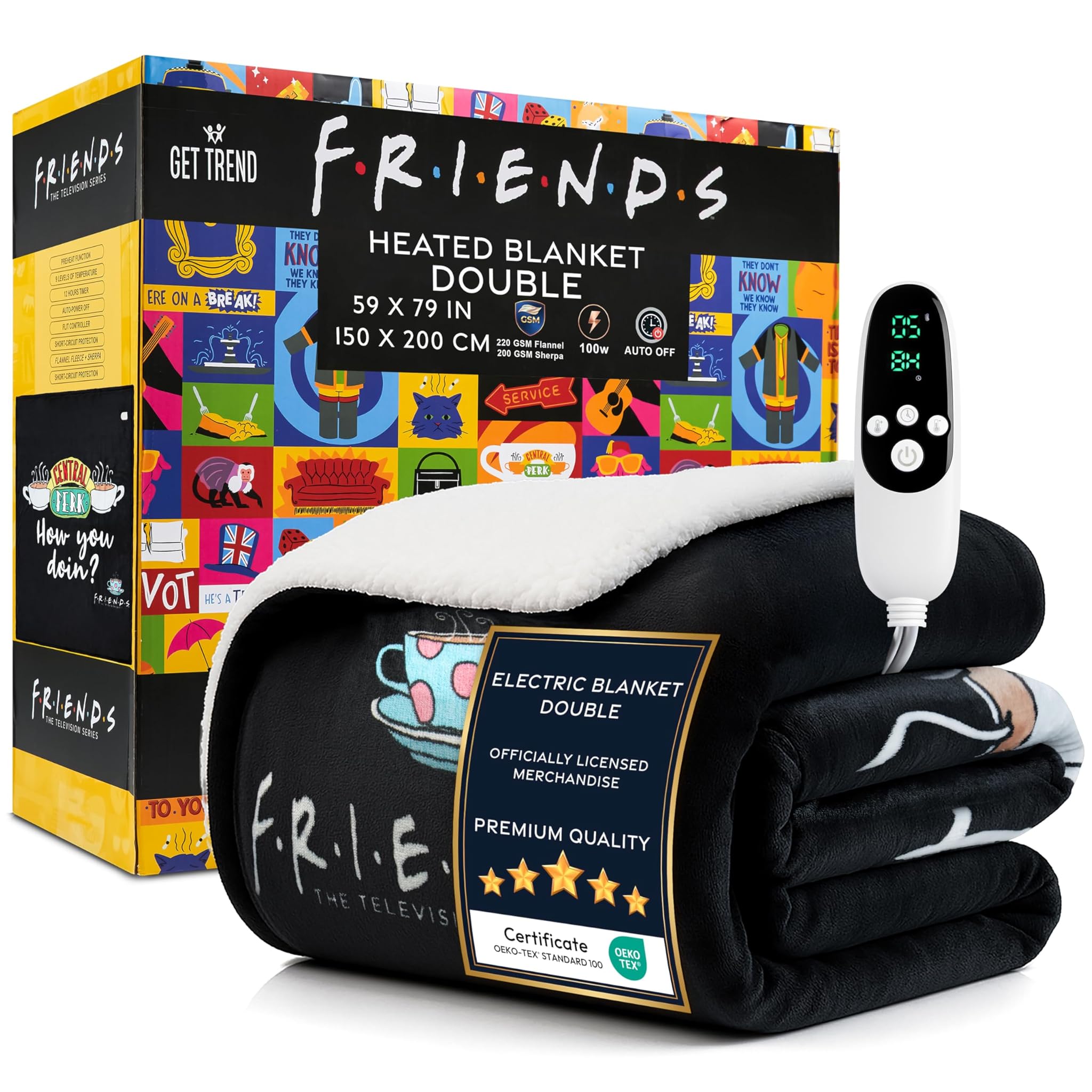 FRIENDS Coperta Elettrica Doppia 150x200cm, Nero