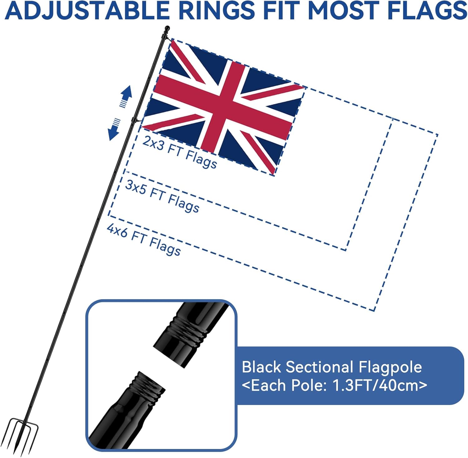 ZMTECH Asta per Bandiera da Giardino 300 cm, Nera - immagine 5