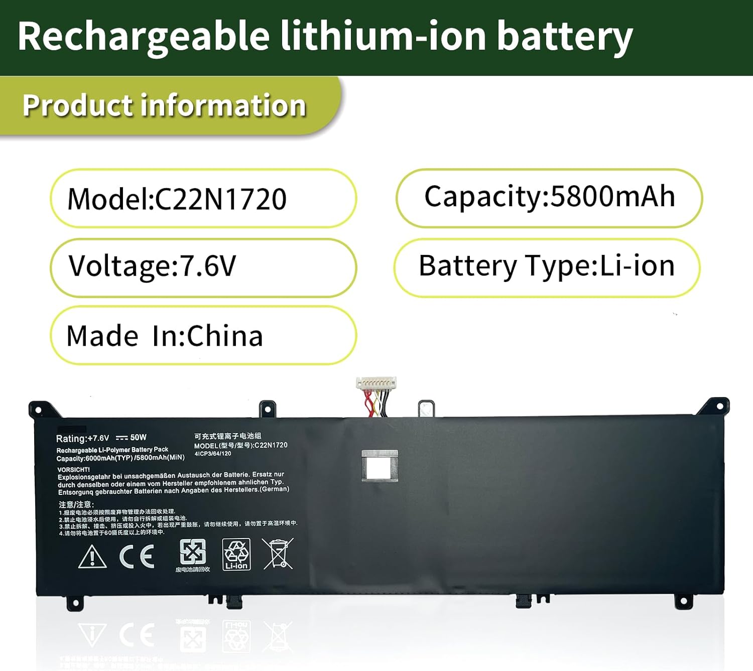 7xinbox C22N1720 - Batteria per ASUS ZenBook S UX391 - immagine 2