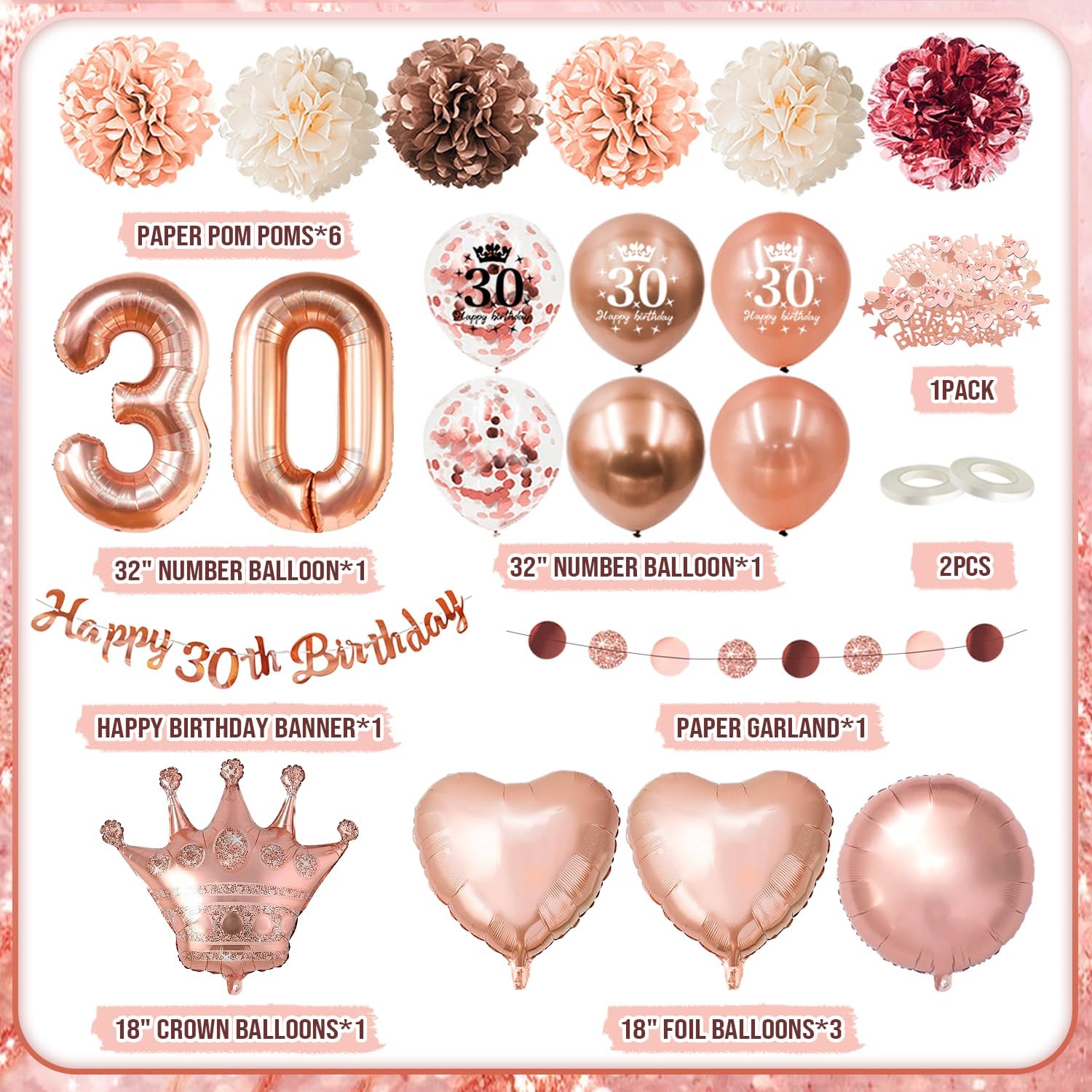 Decorazioni 30 Anni Compleanno Donna Oro Rosa - immagine 2