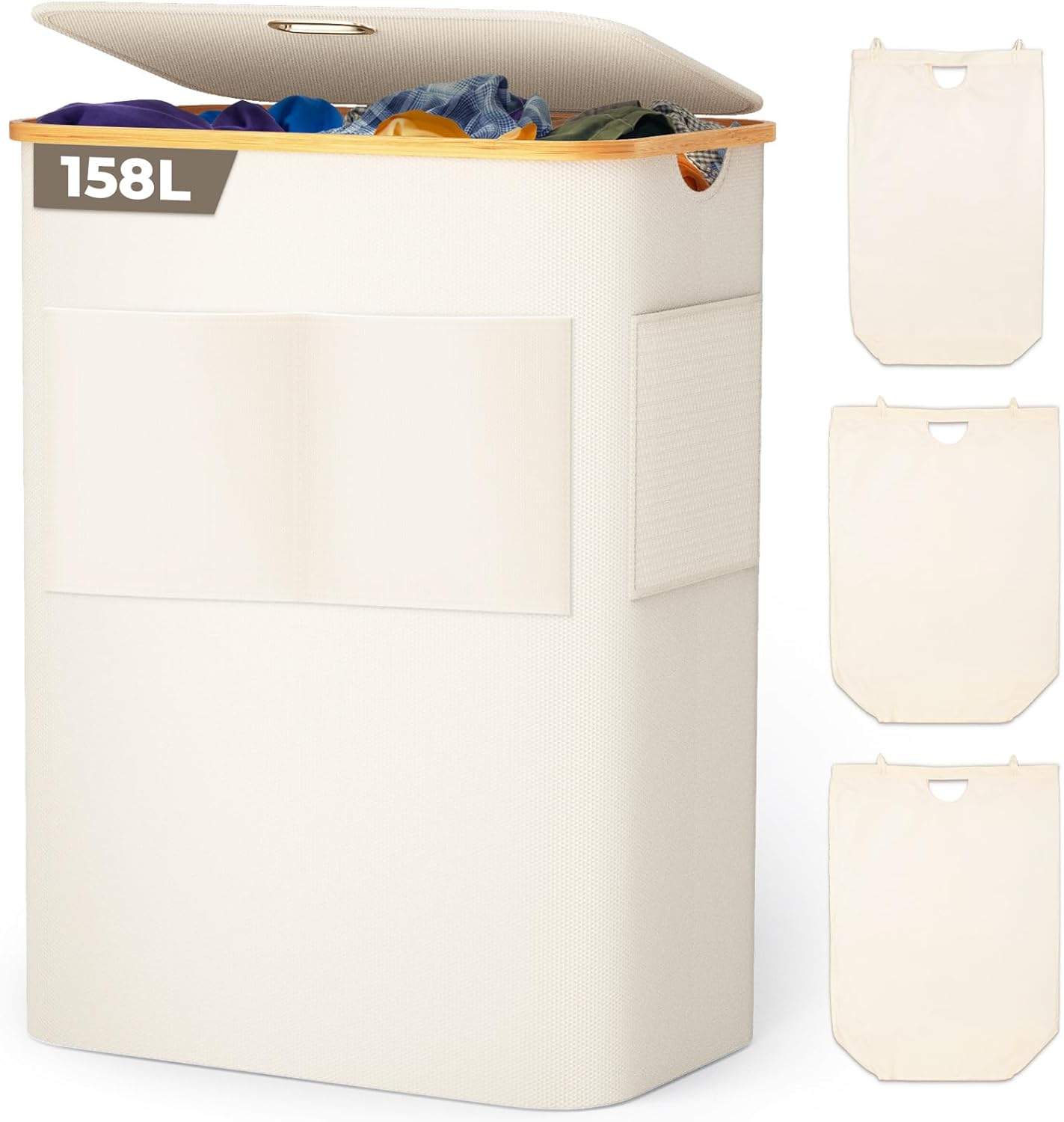 Ousfot Cesto Biancheria 158L con 3 Scomparti, Beige - immagine 1