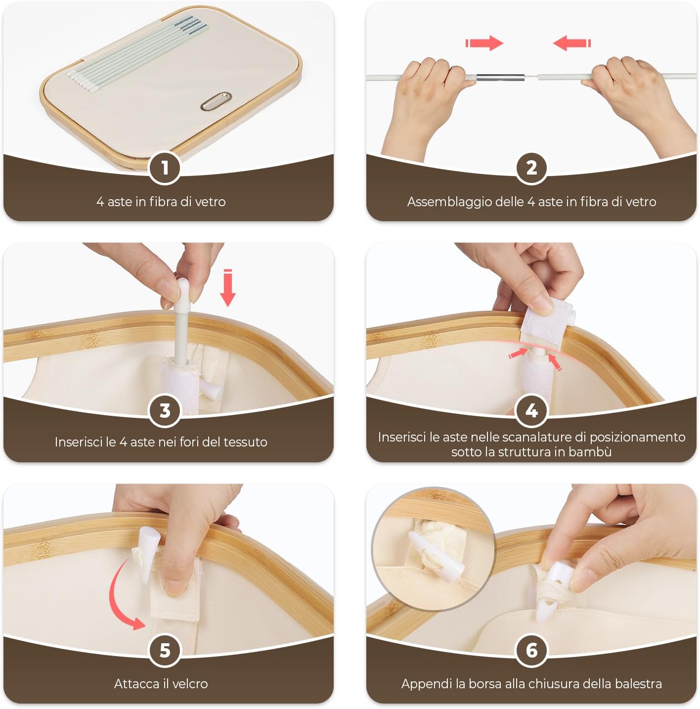 Ousfot Cesto Biancheria 158L con 3 Scomparti, Beige - immagine 7