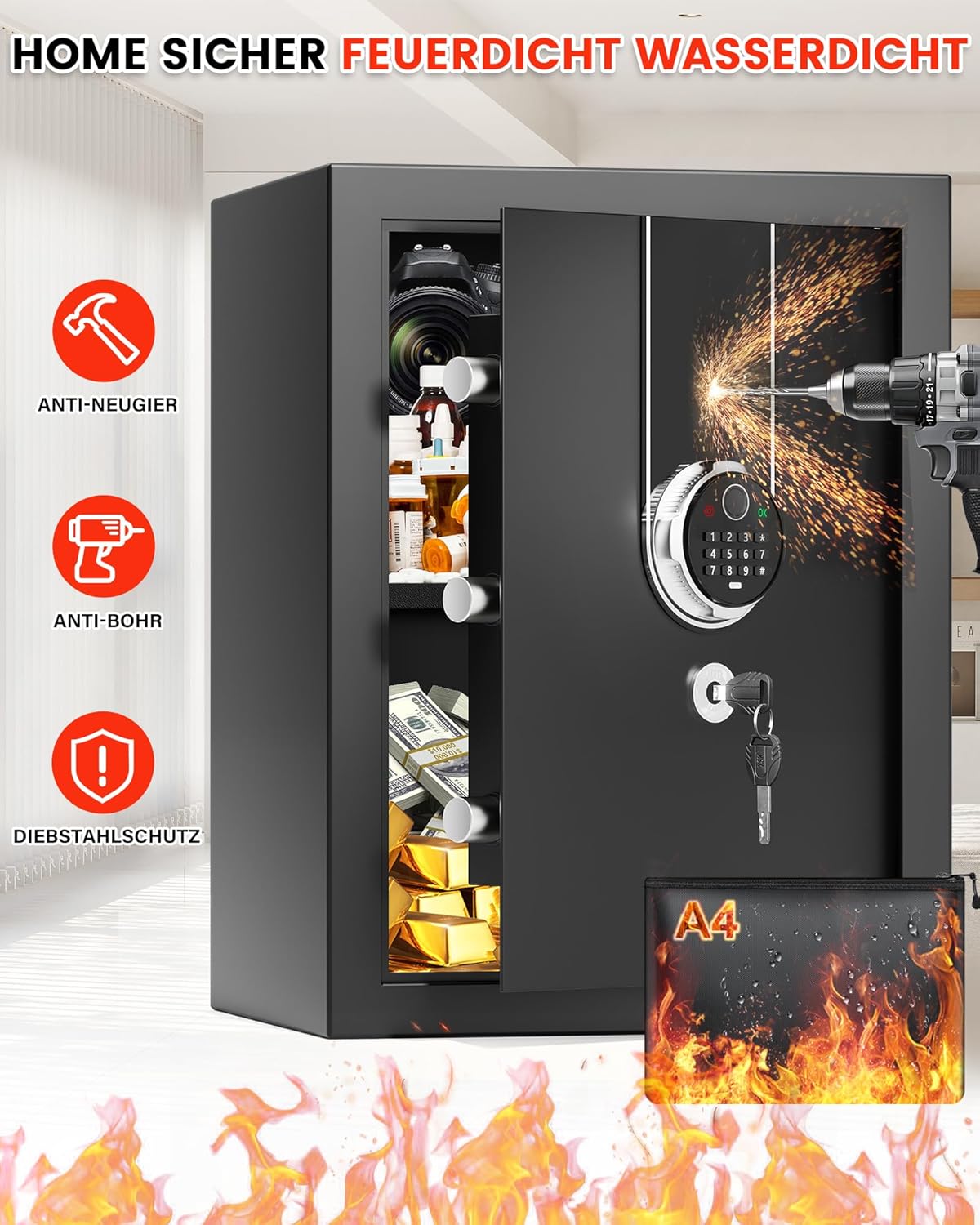 Cassaforte Biometrica Digitale 50L per Casa - immagine 3