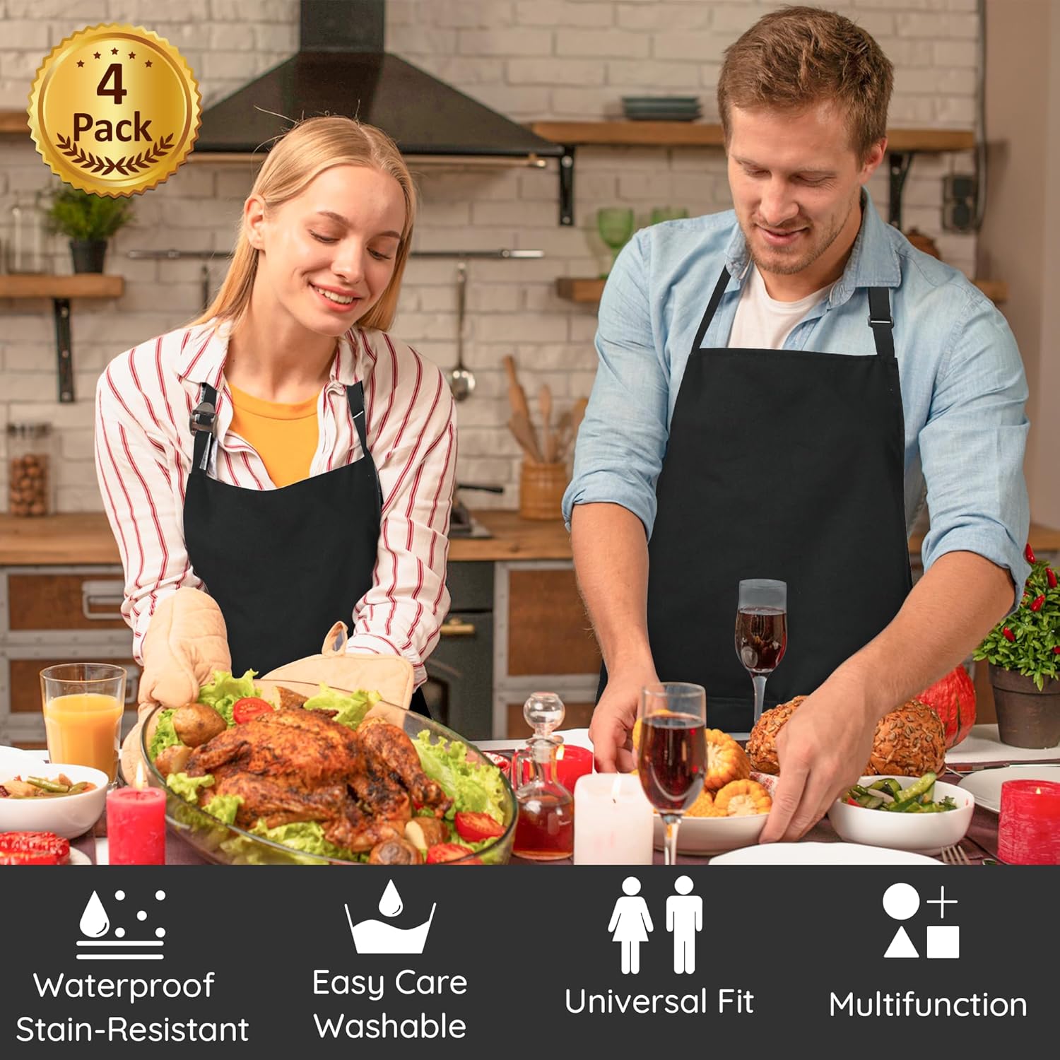 Grembiule Cuoco Nero Impermeabile 4 Pezzi - immagine 2