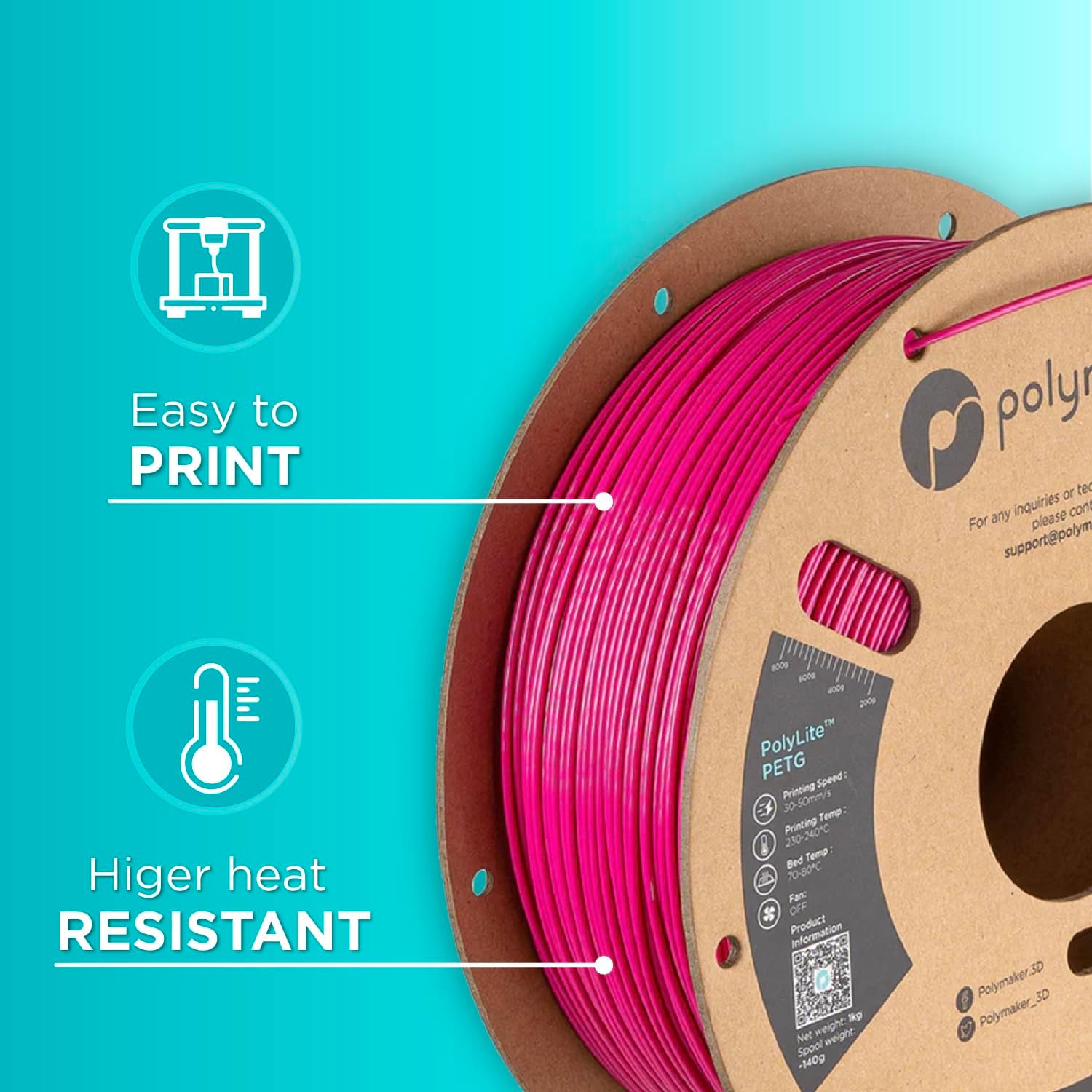 Polymaker PolyLite PETG - 1.75mm - 1kg - Magenta - immagine 5